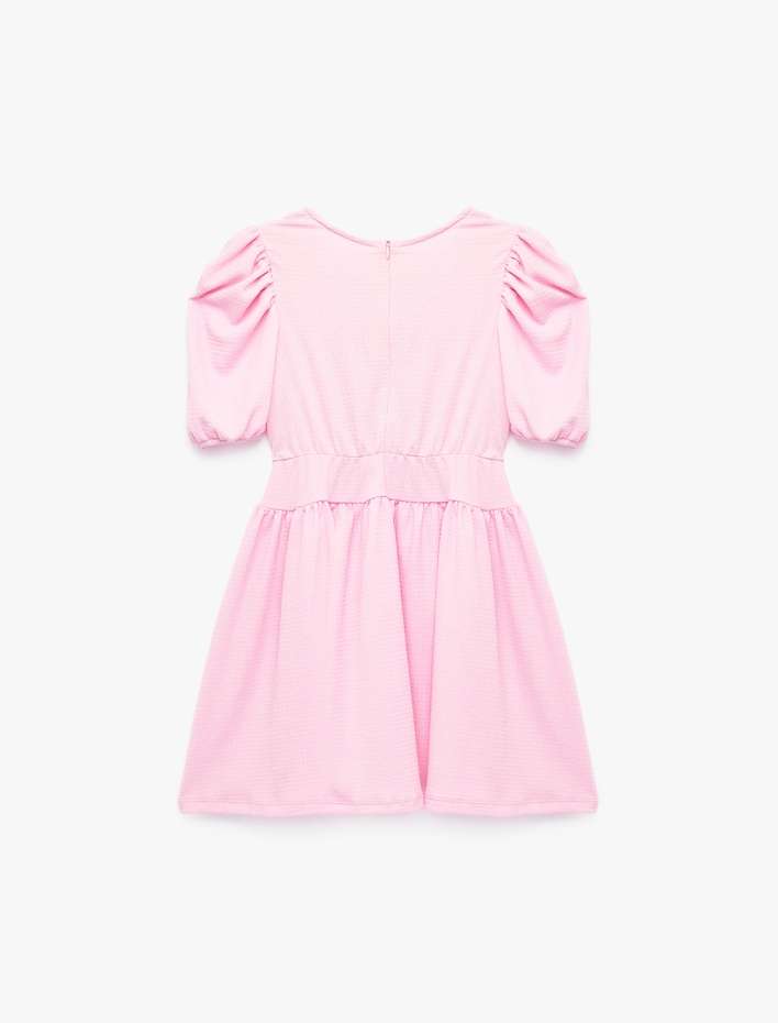 Kız Çocuk Yarım Kollu Bisiklet Yaka Fiyonklu Elbise