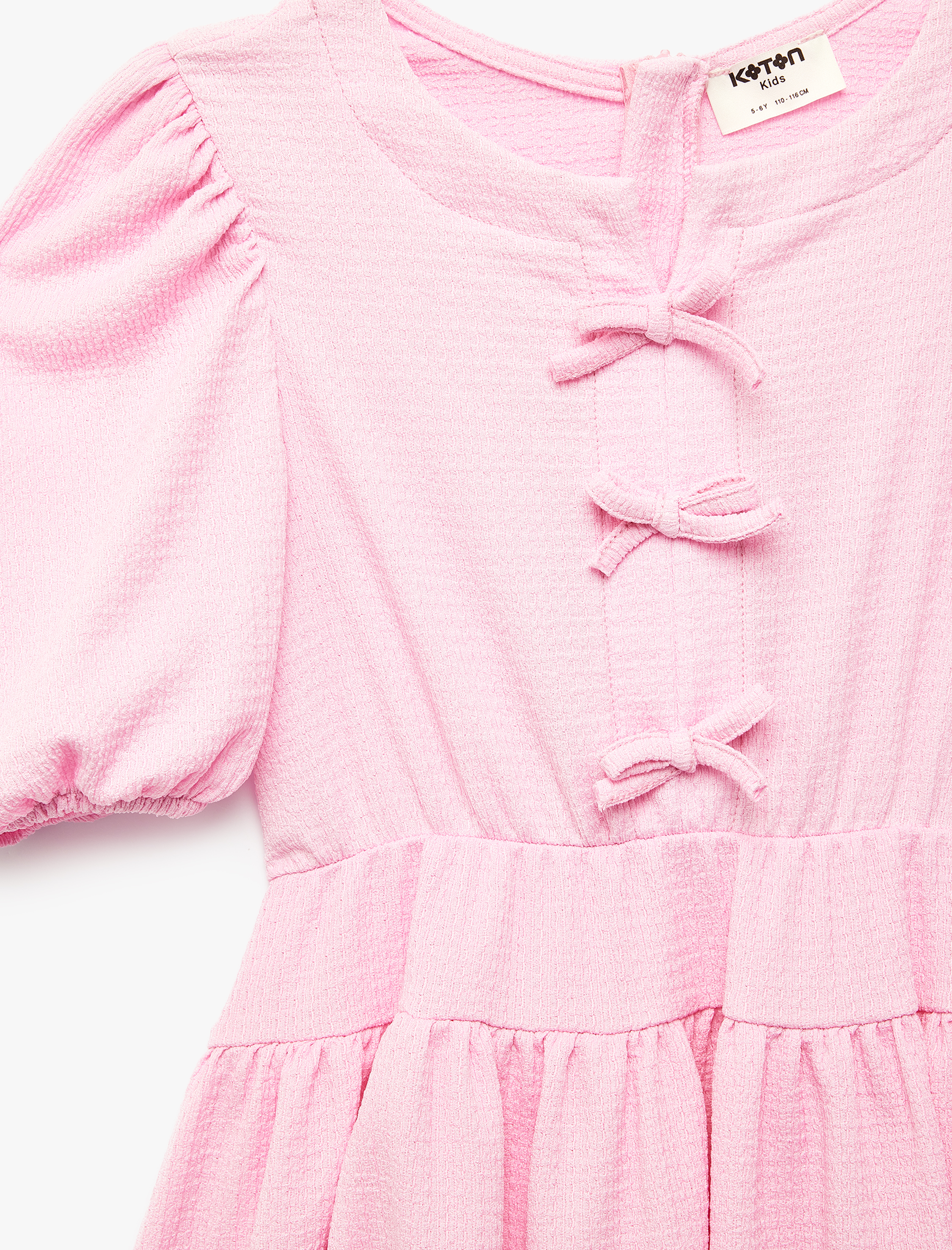  Kız Çocuk Yarım Kollu Bisiklet Yaka Fiyonklu Elbise