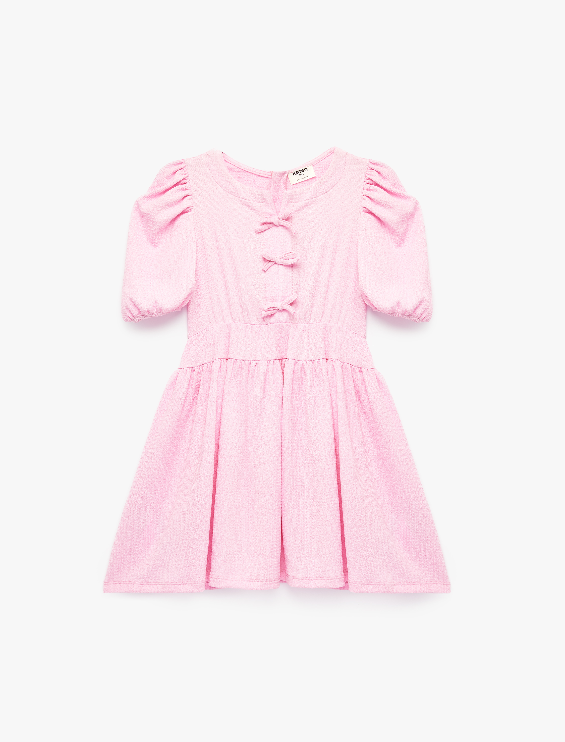  Kız Çocuk Yarım Kollu Bisiklet Yaka Fiyonklu Elbise