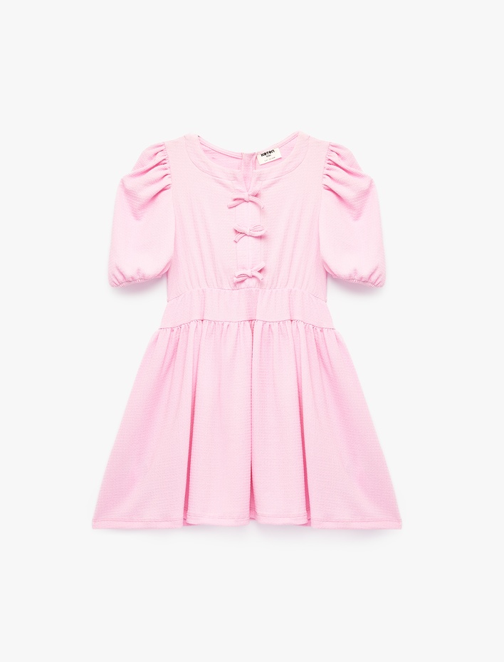 Kız Çocuk Yarım Kollu Bisiklet Yaka Fiyonklu Elbise