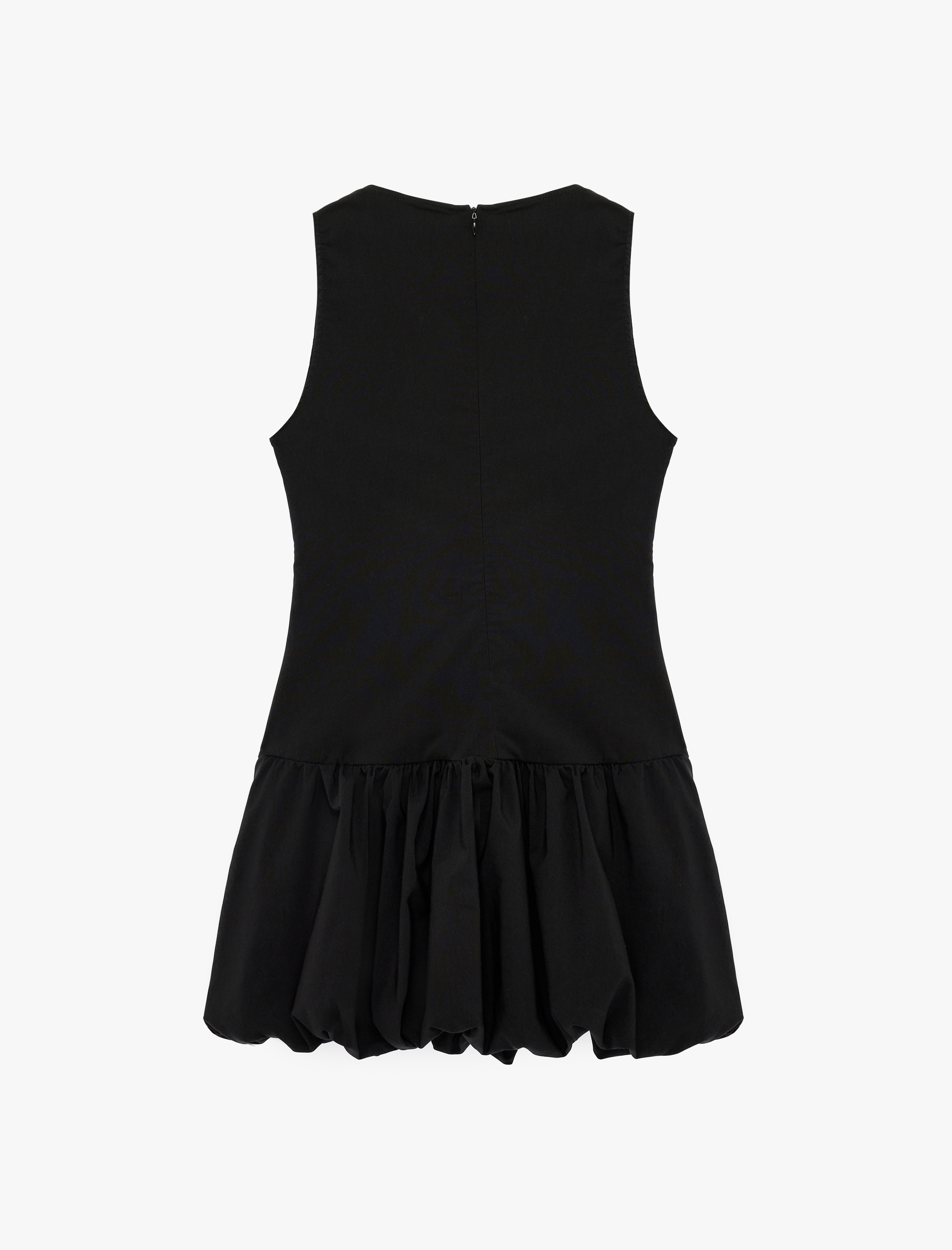   Volanlı Fermuarlı Slim Fit Kolsuz Bisiklet Yaka Mini Balon Elbise