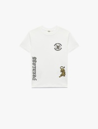 Pamuklu Kısa Kollu Bisiklet Yaka Baskılı Tişört