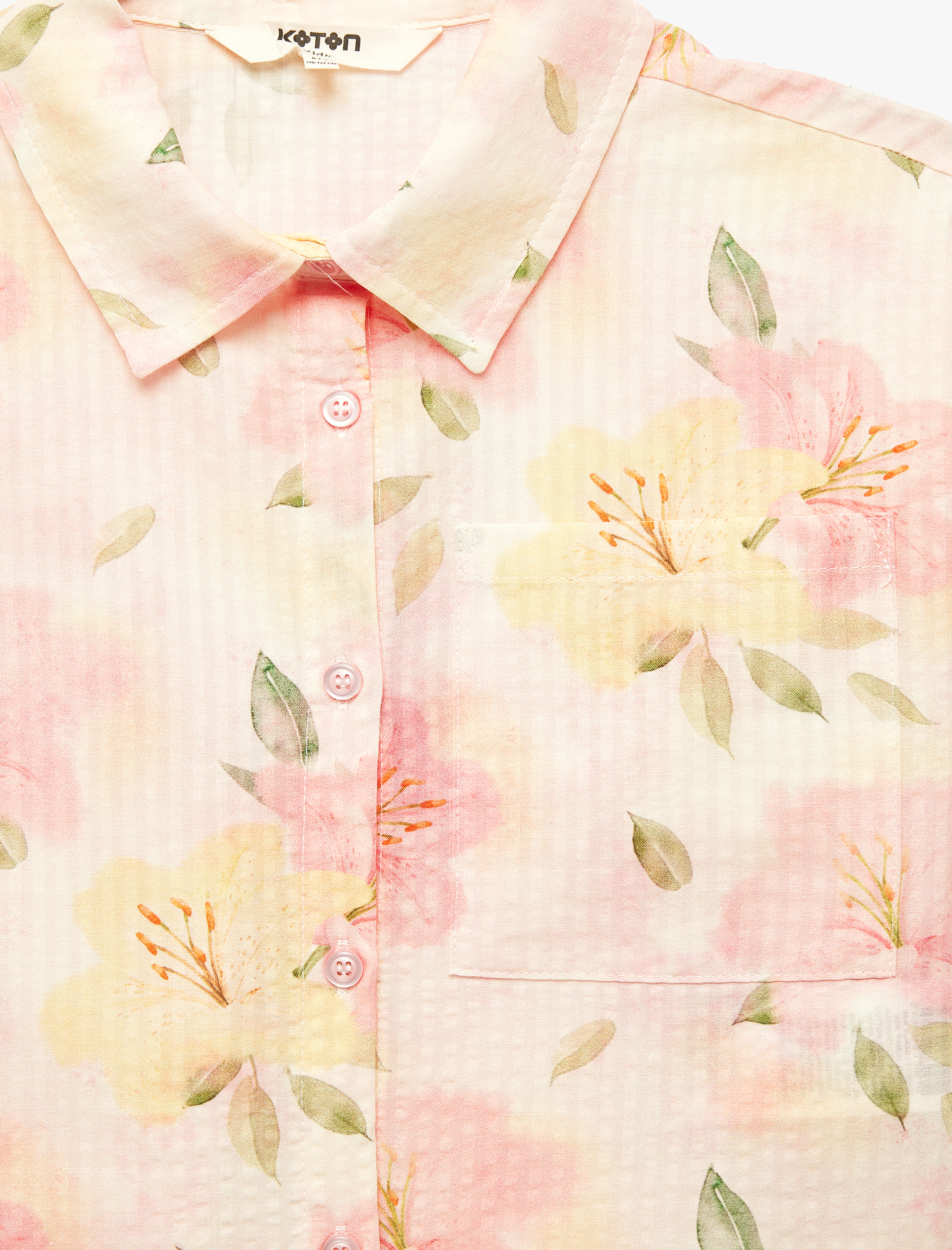  Kız Çocuk Pamuklu Çiçek Desenli Kısa Kollu Gömlek