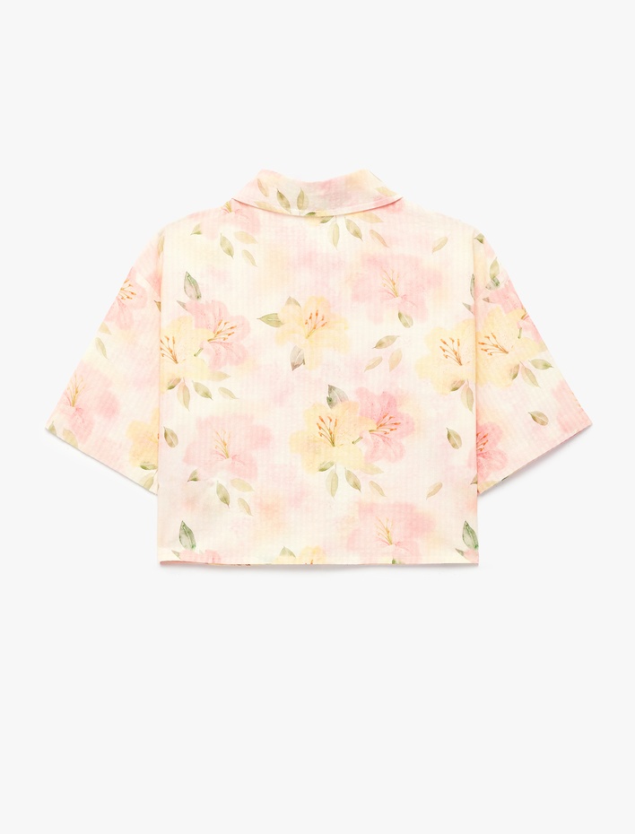 Kız Çocuk Pamuklu Çiçek Desenli Kısa Kollu Gömlek