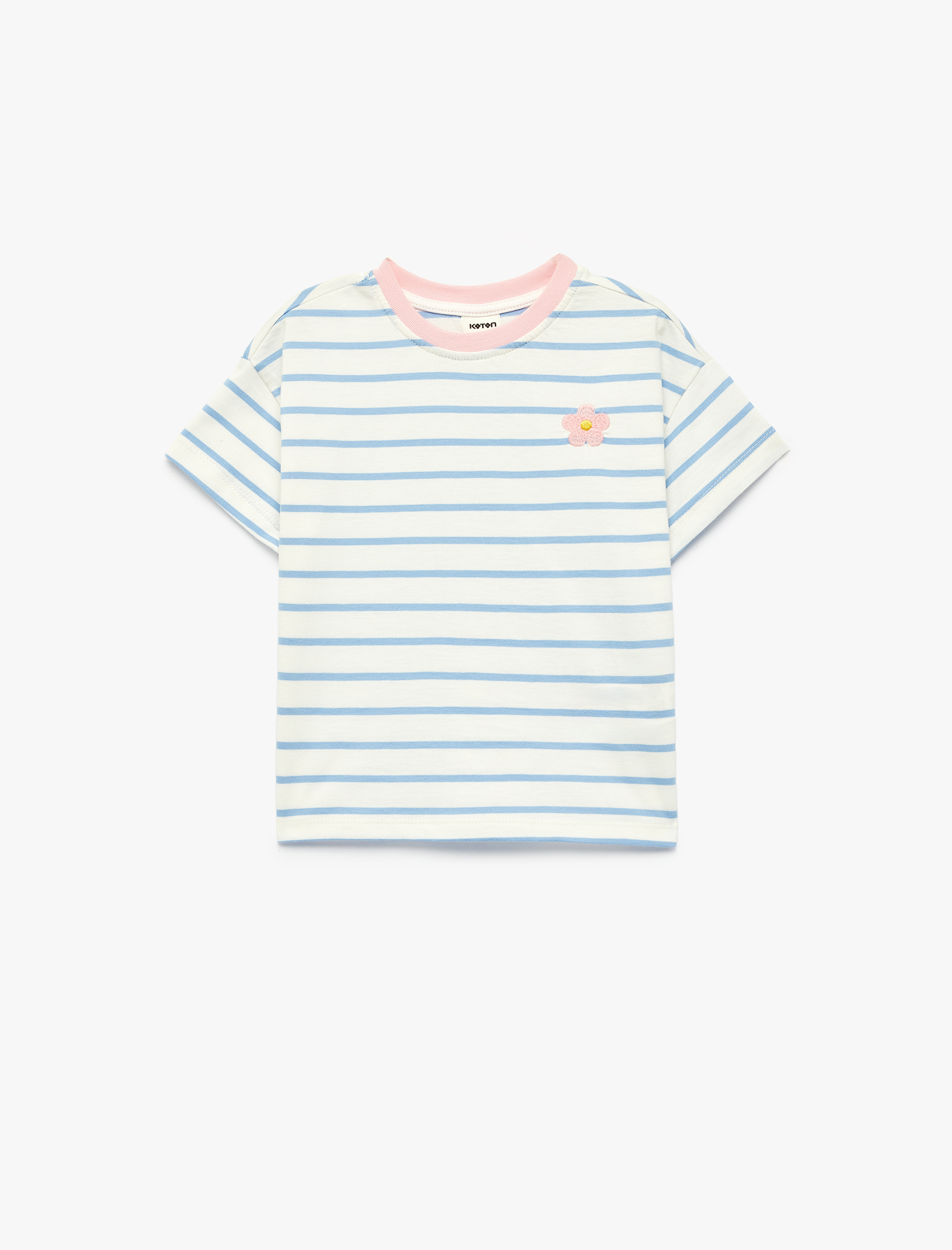  Kız Bebek Nakışlı Kısa Kollu Bisiklet Yaka Pamuklu Tişört