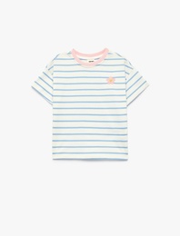 Nakışlı Kısa Kollu Bisiklet Yaka Pamuklu Tişört