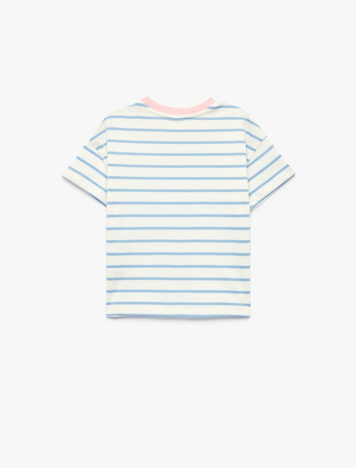 Kız Bebek Nakışlı Kısa Kollu Bisiklet Yaka Pamuklu Tişört