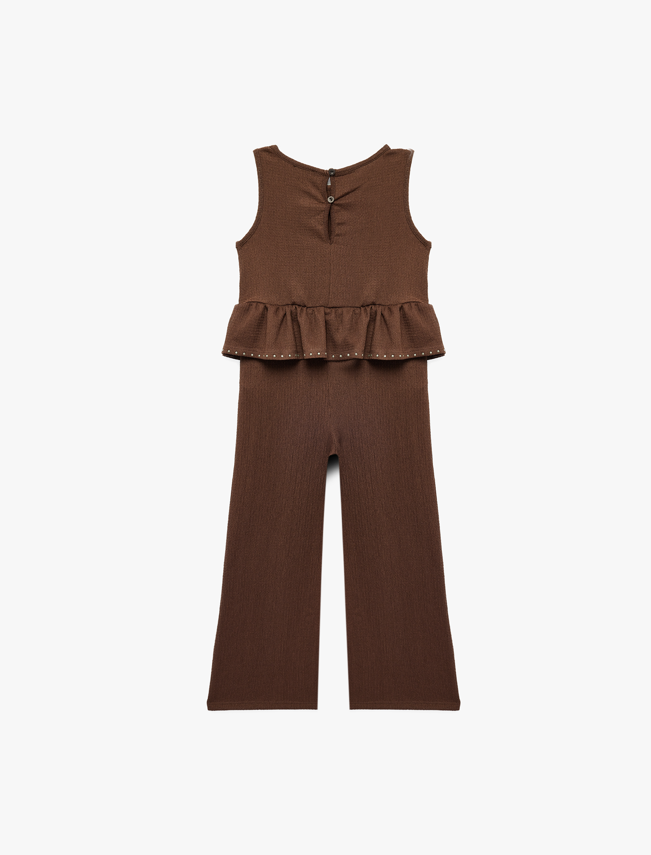  Kız Çocuk Kolsuz Bisiklet Yaka Fırfır Detaylı Uzun Tulum