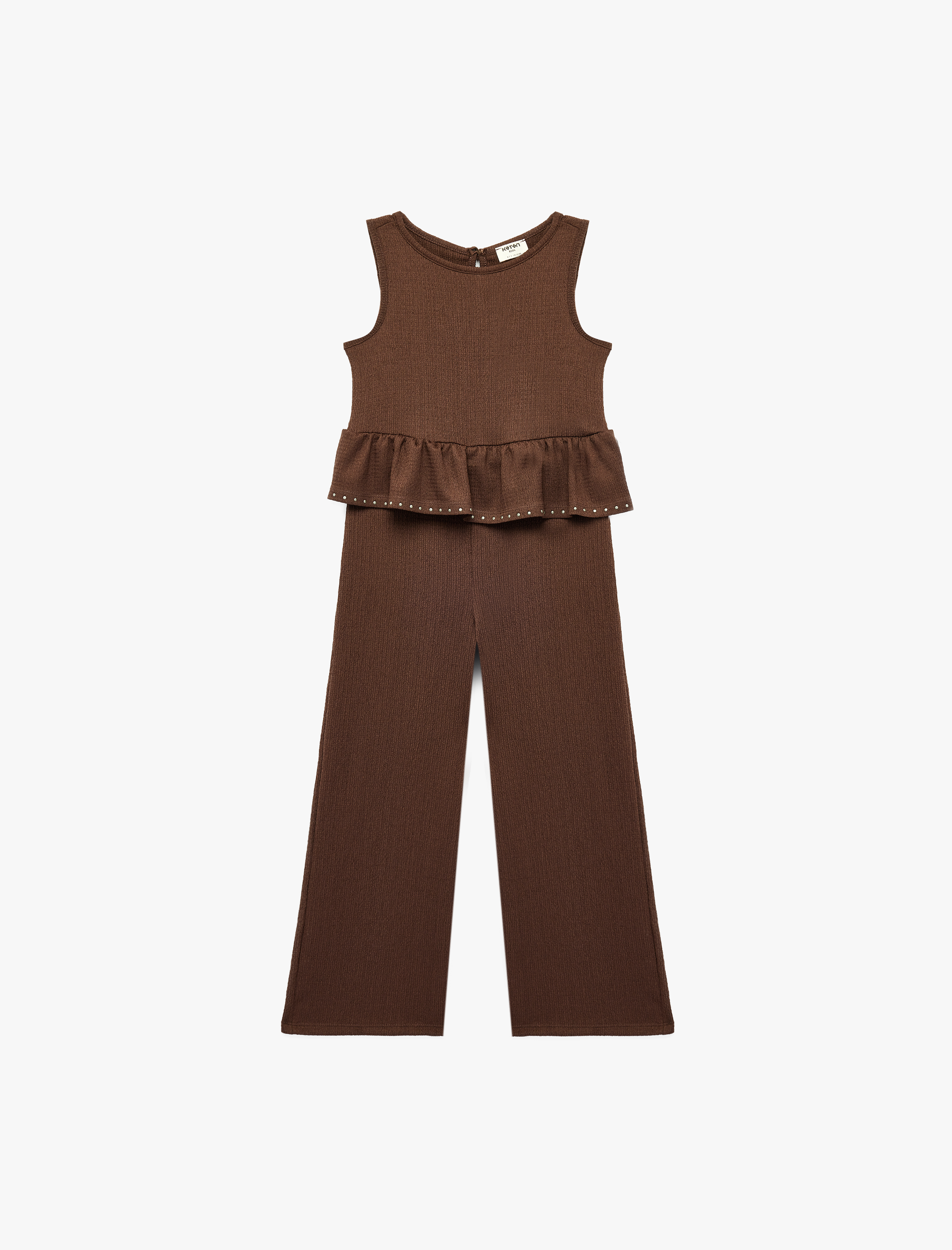  Kız Çocuk Kolsuz Bisiklet Yaka Fırfır Detaylı Uzun Tulum