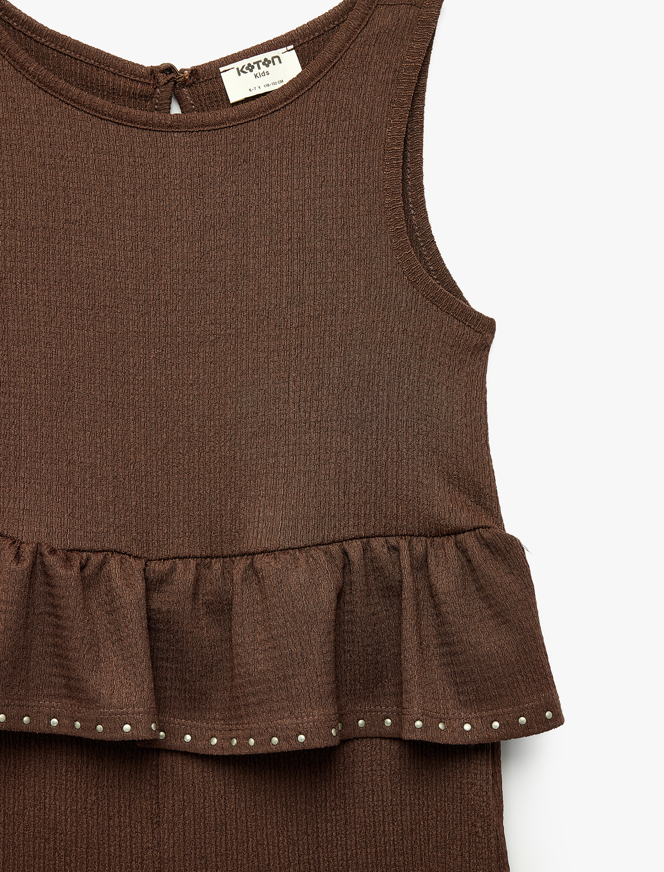  Kız Çocuk Kolsuz Bisiklet Yaka Fırfır Detaylı Uzun Tulum