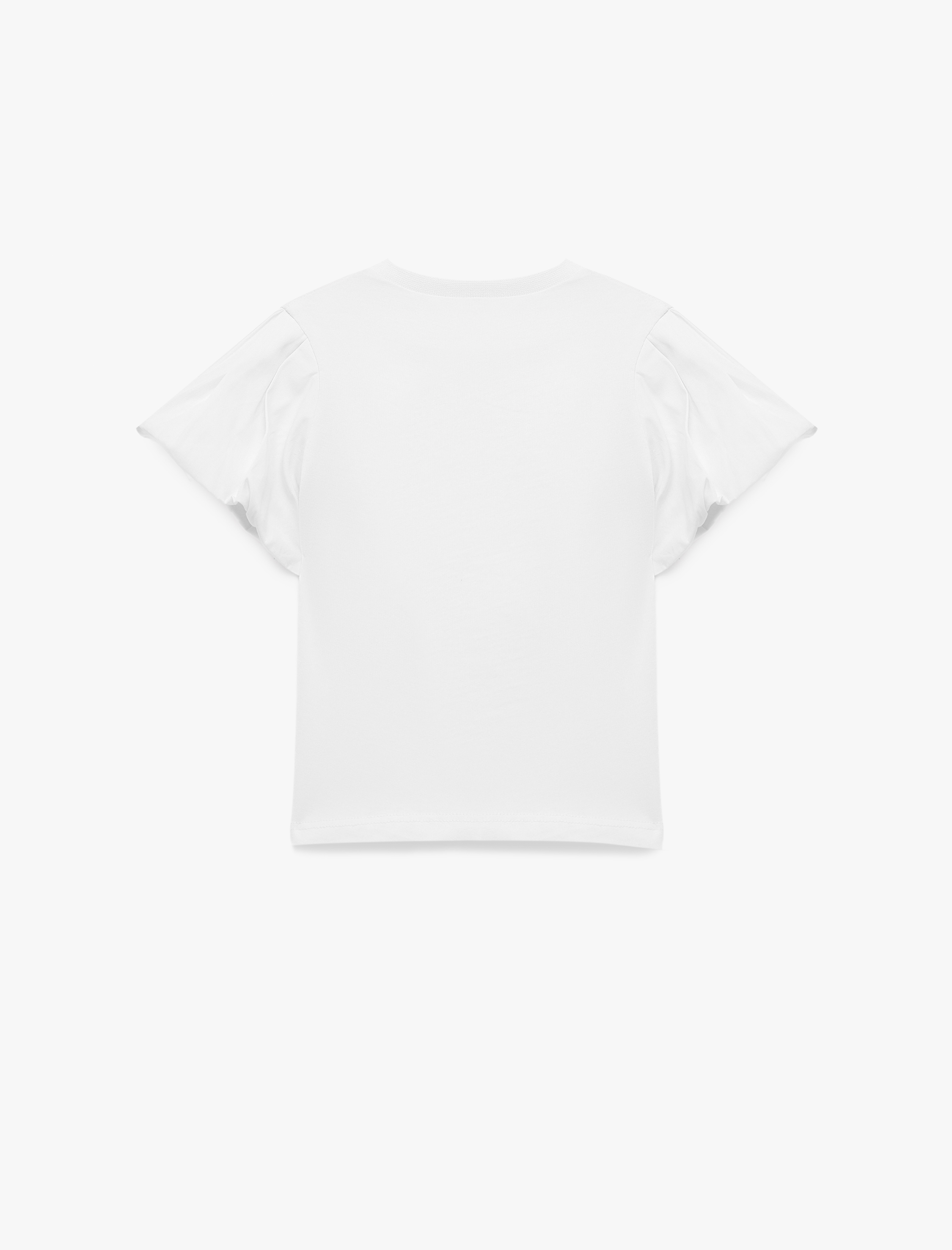  Kız Bebek Balon Kollu Çiçek Detaylı Kısa Kollu Pamuklu Tişört