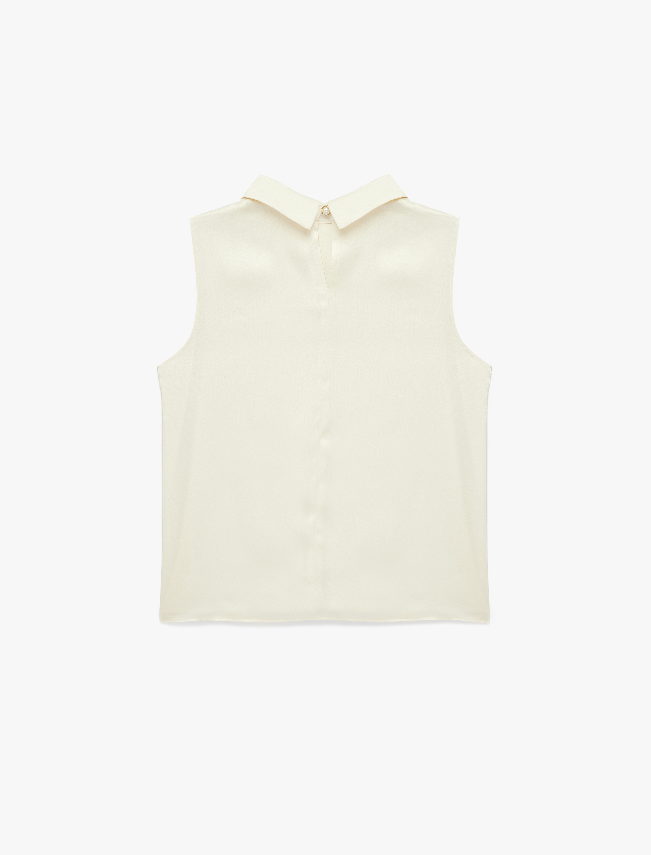   Asimetrik Yaka Kolsuz Metal Aksesuarlı Saten Bluz