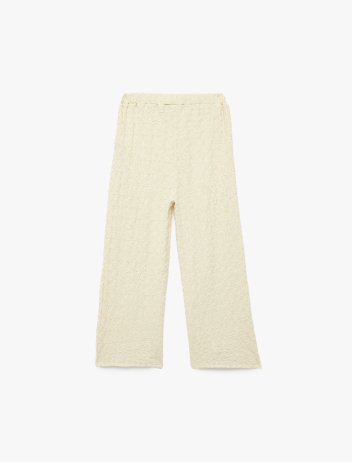 Kız Çocuk Yırtmaç Detaylı Bürümcük Kumaş Geniş Paça Pantolon