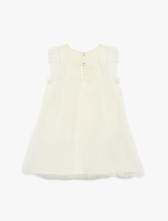 Kız Bebek Kolsuz Bisiklet Yaka A Kesim Astarlı Tül Elbise