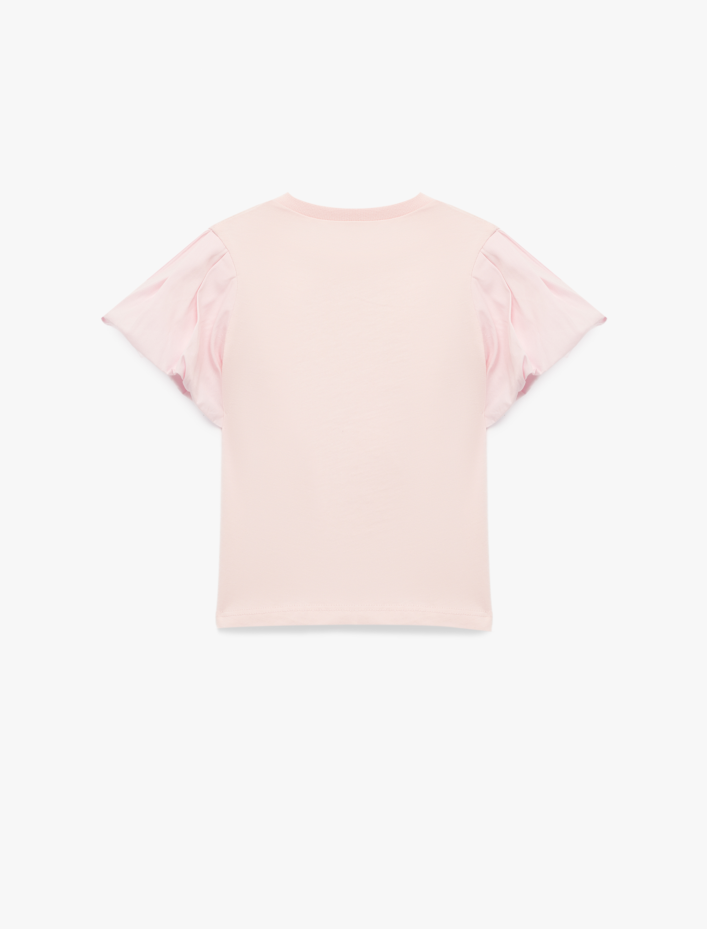  Kız Bebek Balon Kollu Çiçek Detaylı Kısa Kollu Pamuklu Tişört