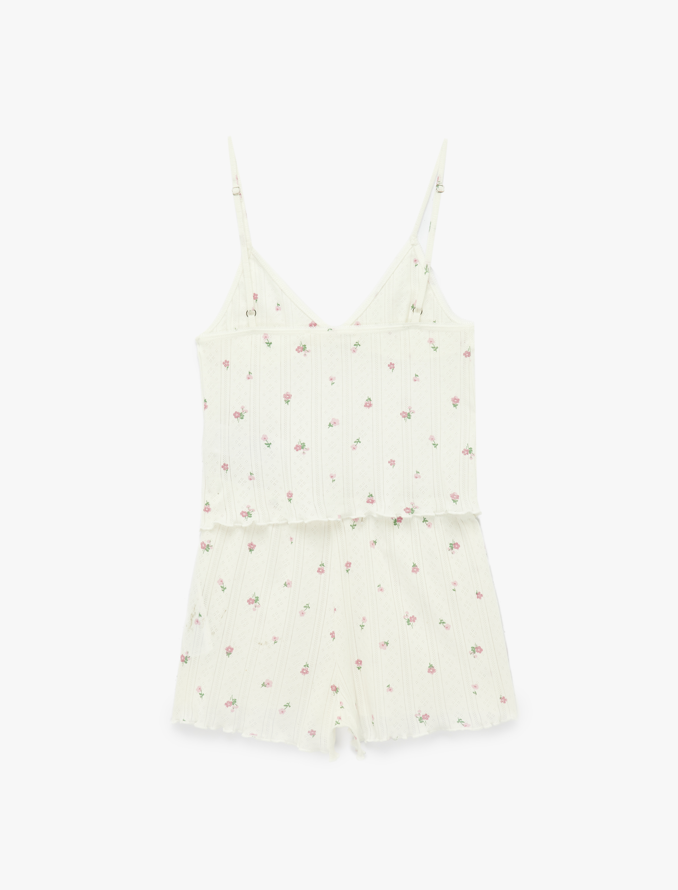   Rahat Kesim Kolsuz V Yaka Pamuklu Çiçekli Pijama Takımı - 2'li Set