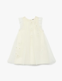 Kolsuz Bisiklet Yaka A Kesim Astarlı Tül Elbise