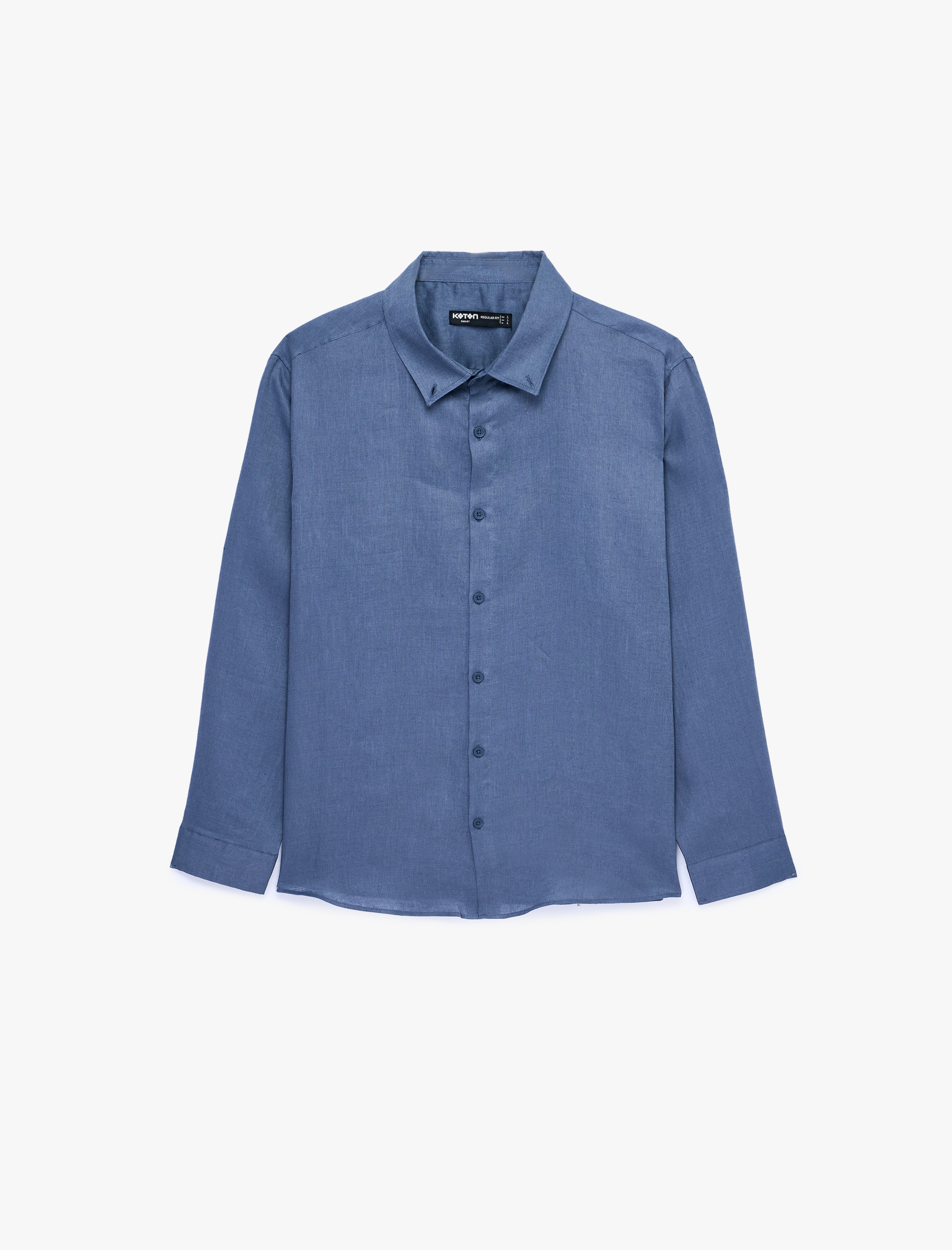   Regular Fit Düğmeli Yaka Uzun Kollu Keten Gömlek