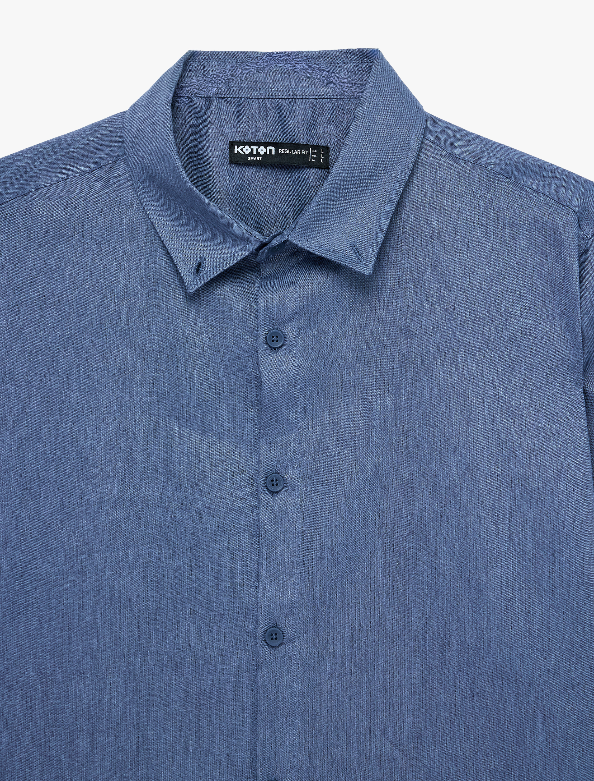   Regular Fit Düğmeli Yaka Uzun Kollu Keten Gömlek