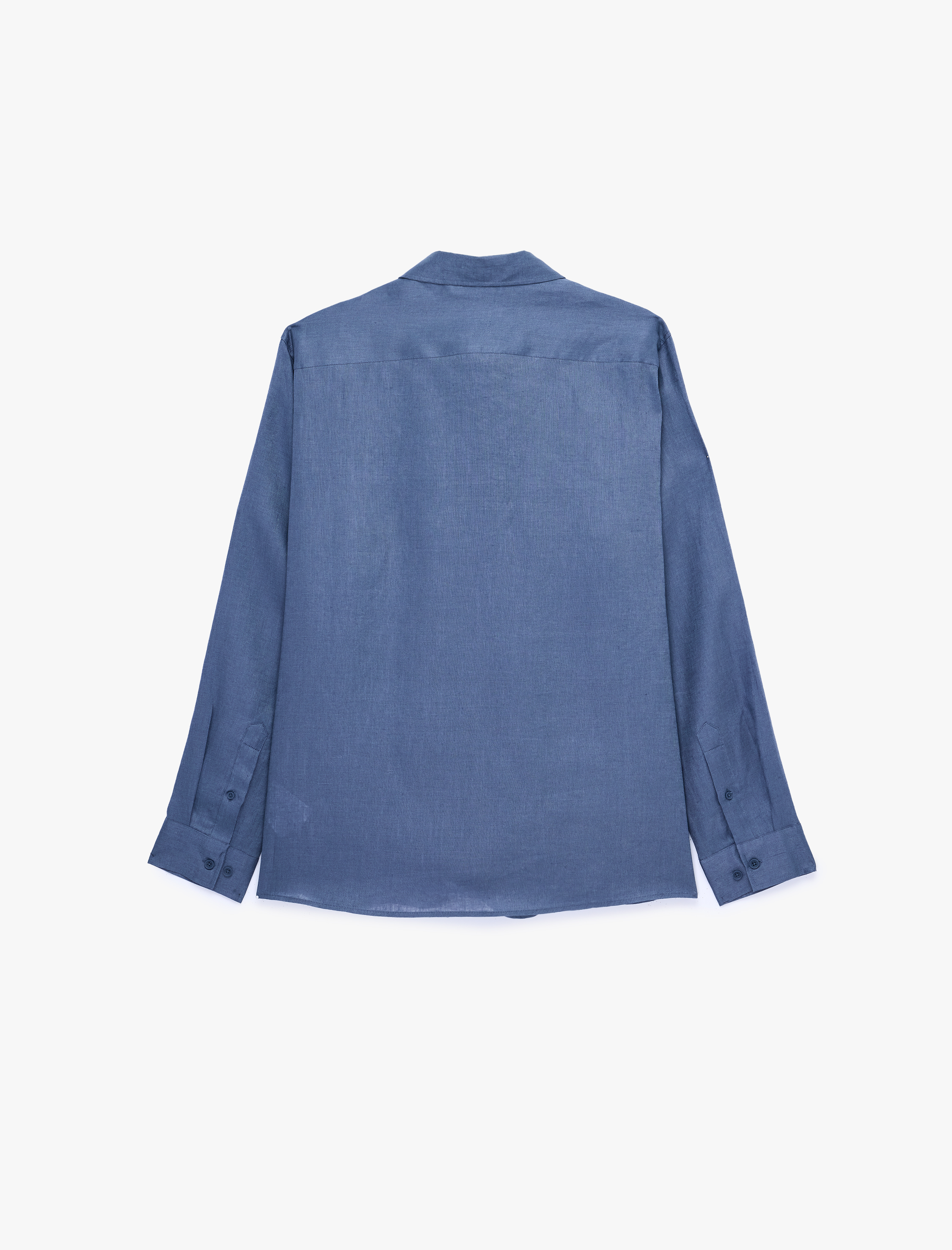   Regular Fit Düğmeli Yaka Uzun Kollu Keten Gömlek