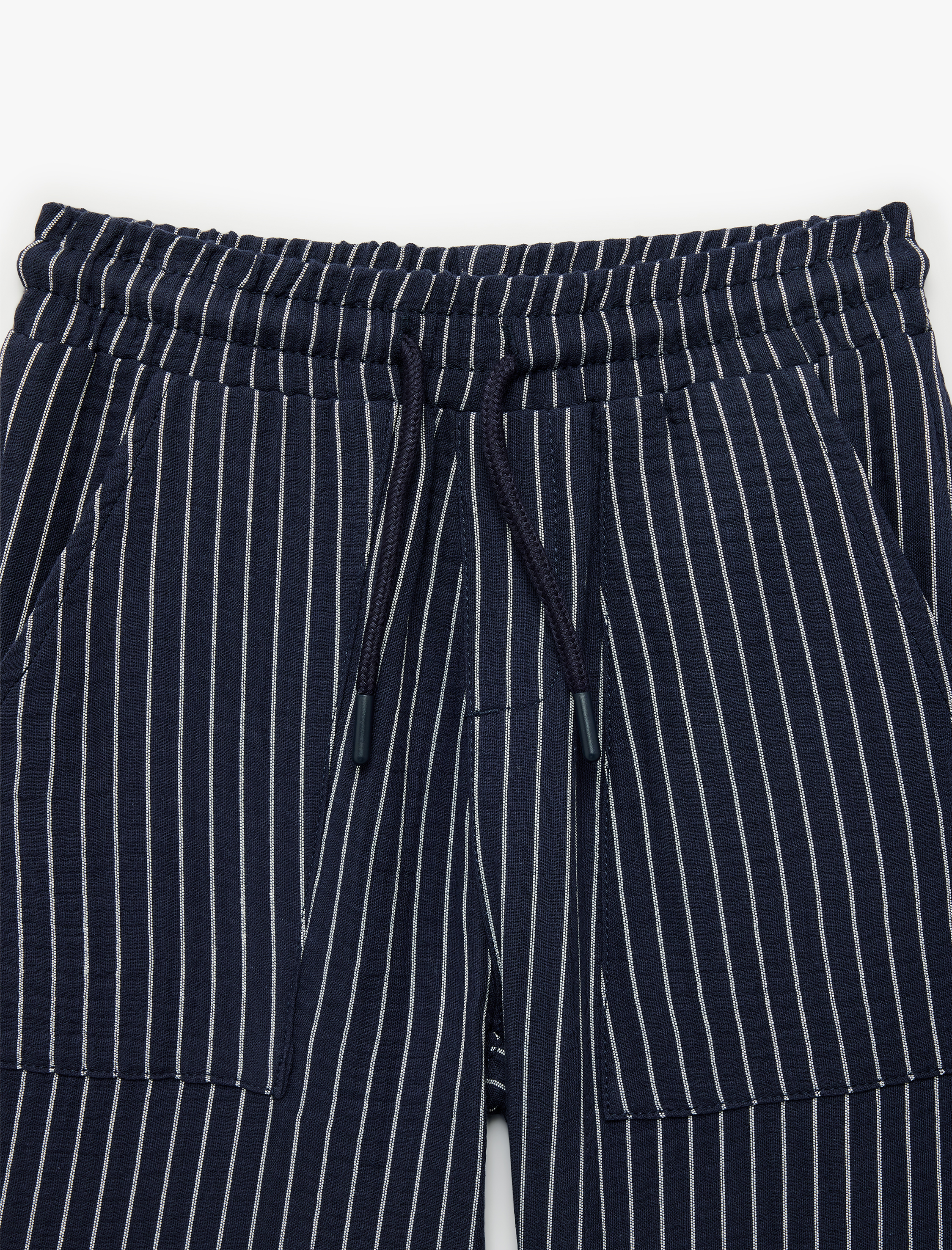  Erkek Çocuk Pamuklu Beli Bağcıklı Cepli Çizgili Pantolon