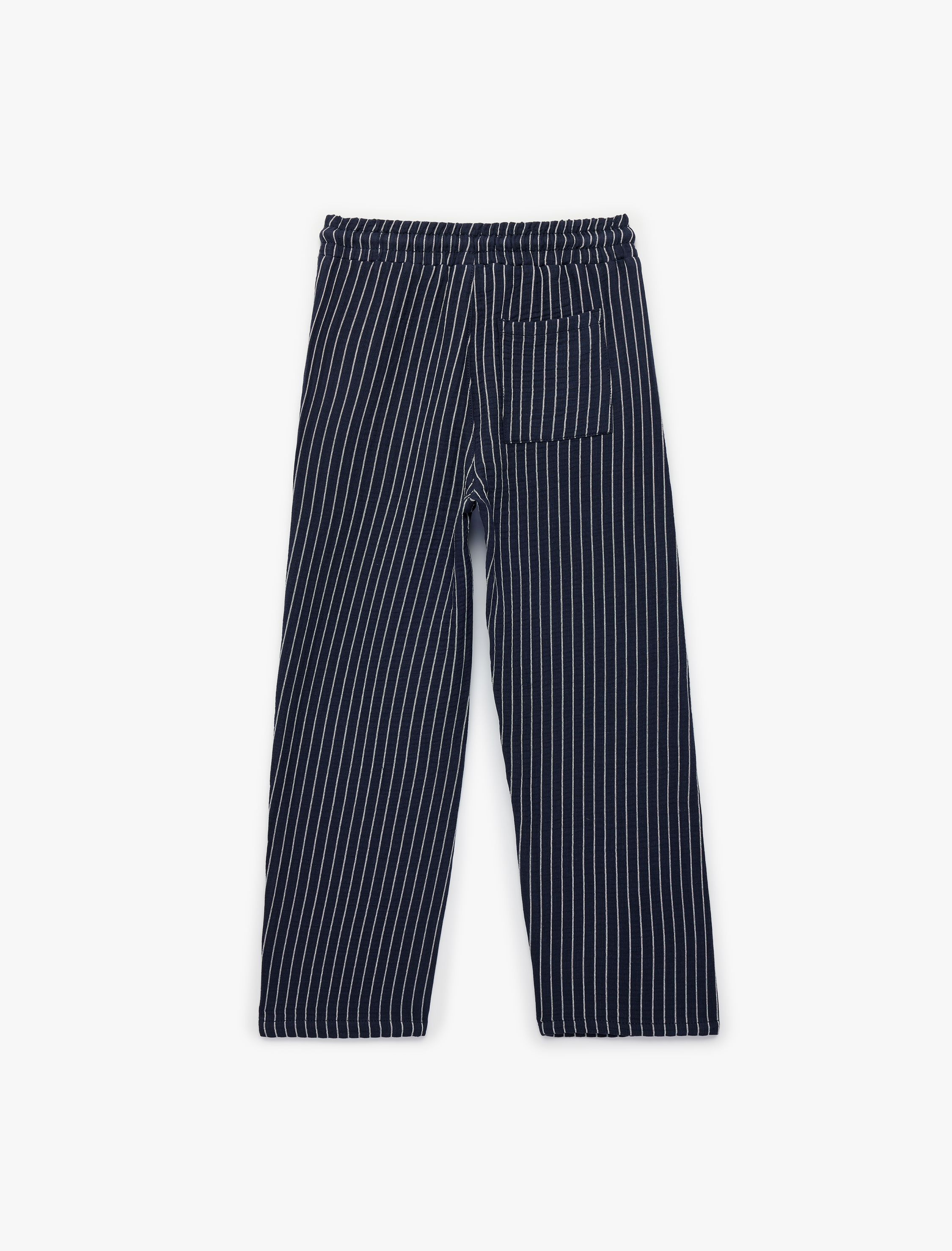  Erkek Çocuk Pamuklu Beli Bağcıklı Cepli Çizgili Pantolon