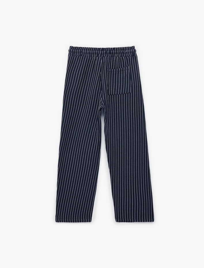 Erkek Çocuk Pamuklu Beli Bağcıklı Cepli Çizgili Pantolon