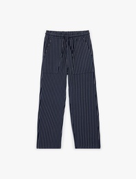 Pamuklu Beli Bağcıklı Cepli Çizgili Pantolon
