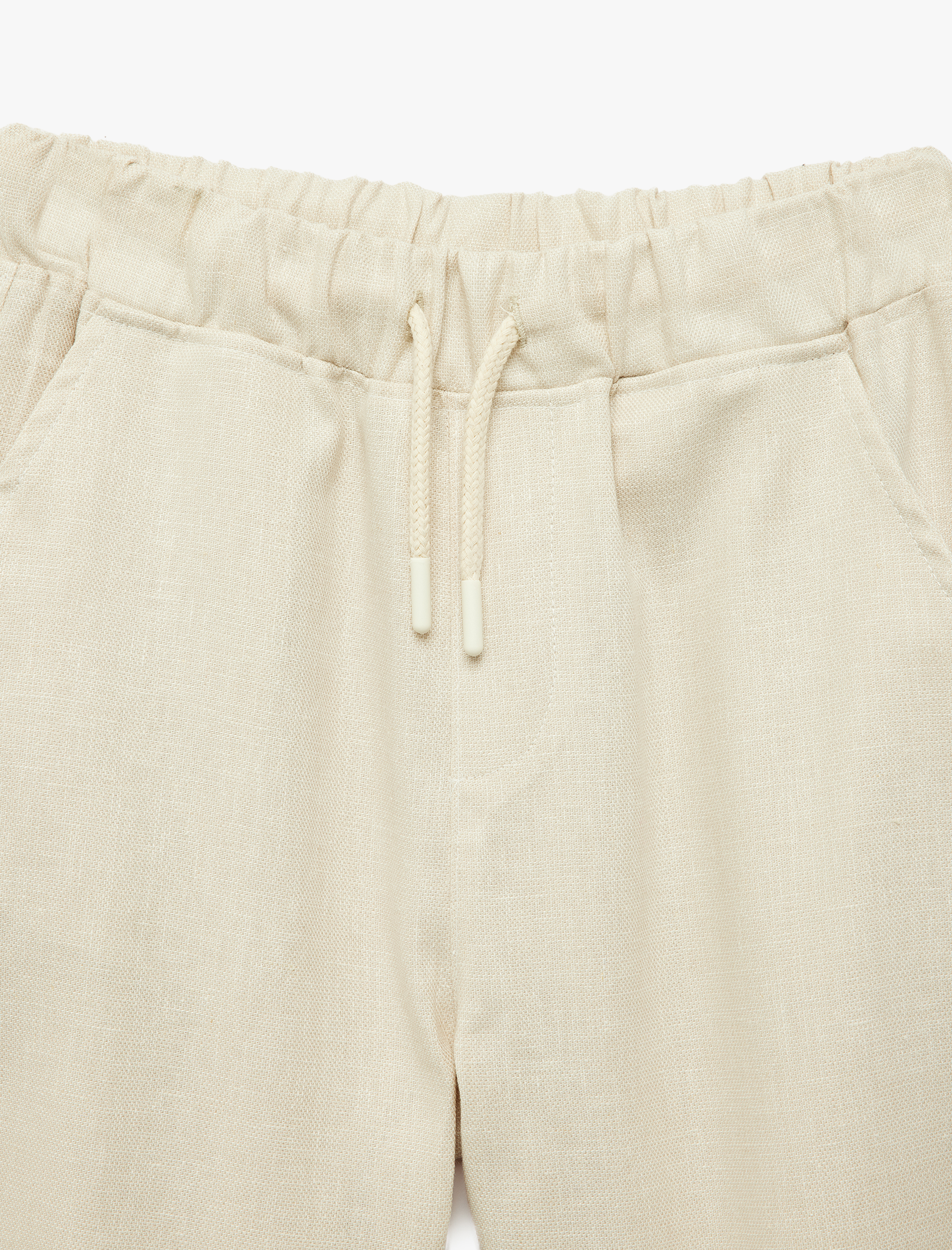  Erkek Çocuk Cepli Keten ve Pamuk Karışımlı Beli Bağcıklı Basic Pantolon