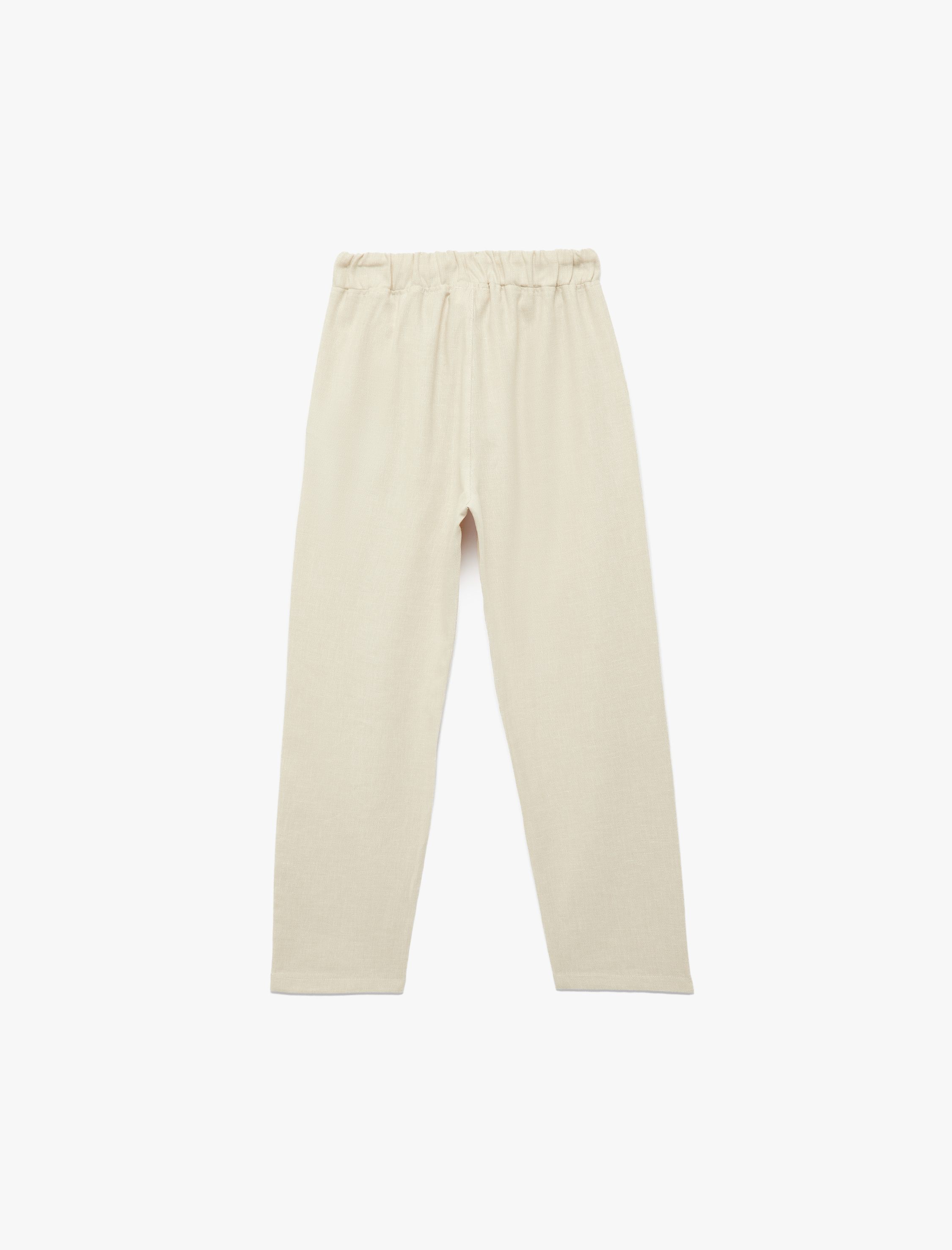  Erkek Çocuk Cepli Keten ve Pamuk Karışımlı Beli Bağcıklı Basic Pantolon