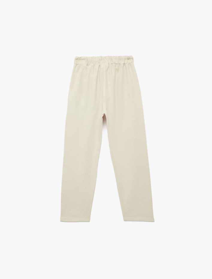 Erkek Çocuk Cepli Keten ve Pamuk Karışımlı Beli Bağcıklı Basic Pantolon