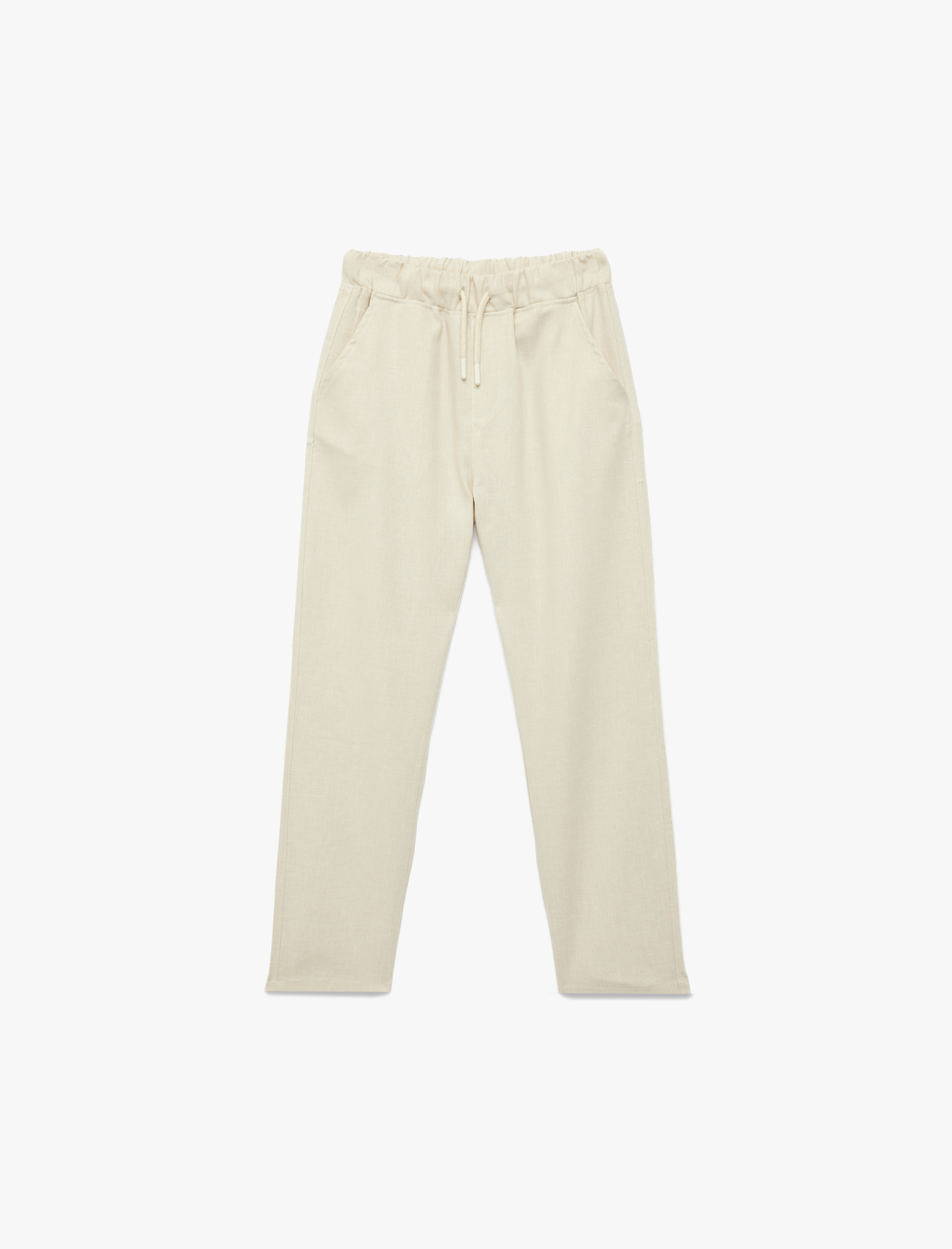  Erkek Çocuk Cepli Keten ve Pamuk Karışımlı Beli Bağcıklı Basic Pantolon