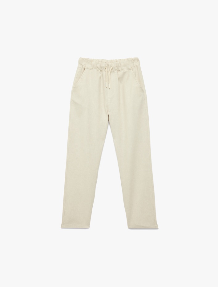 Erkek Çocuk Cepli Keten ve Pamuk Karışımlı Beli Bağcıklı Basic Pantolon