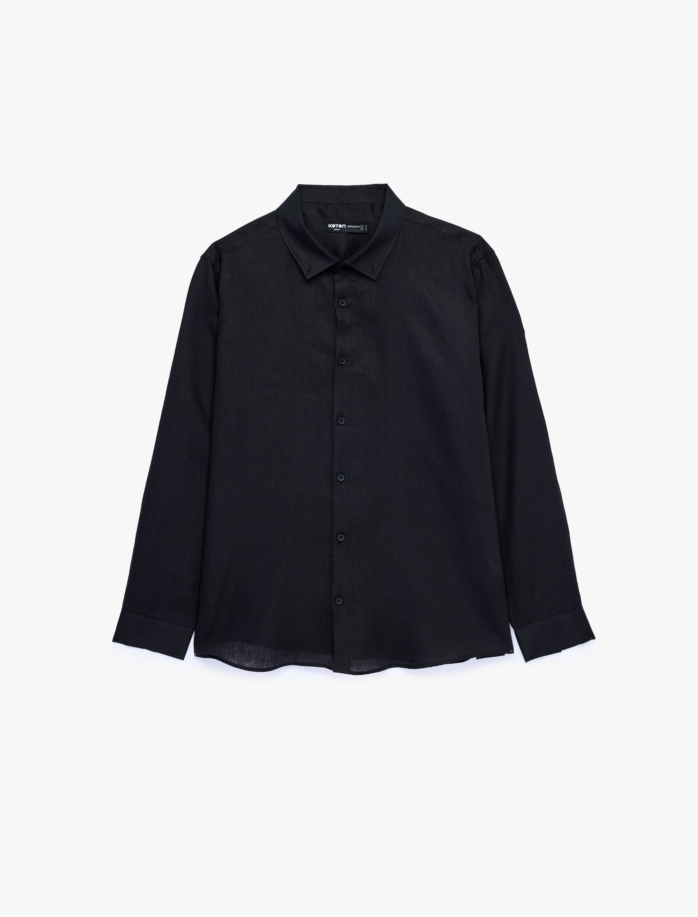   Regular Fit Düğmeli Yaka Uzun Kollu Keten Gömlek