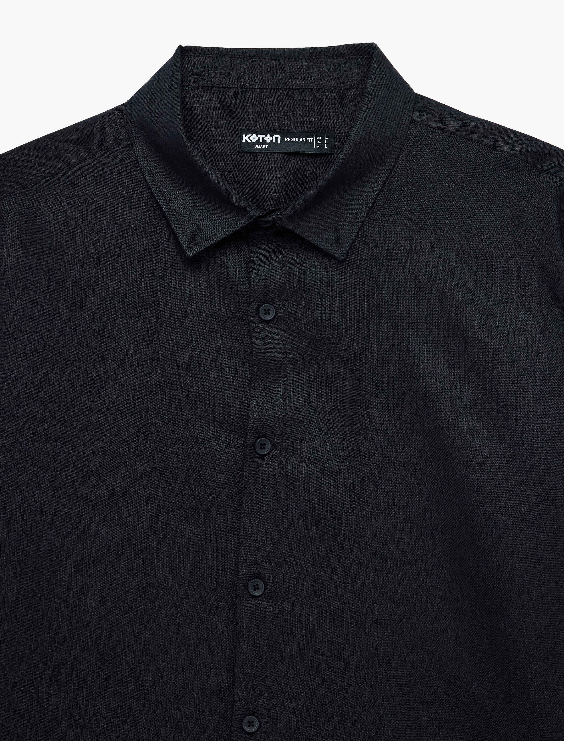   Regular Fit Düğmeli Yaka Uzun Kollu Keten Gömlek