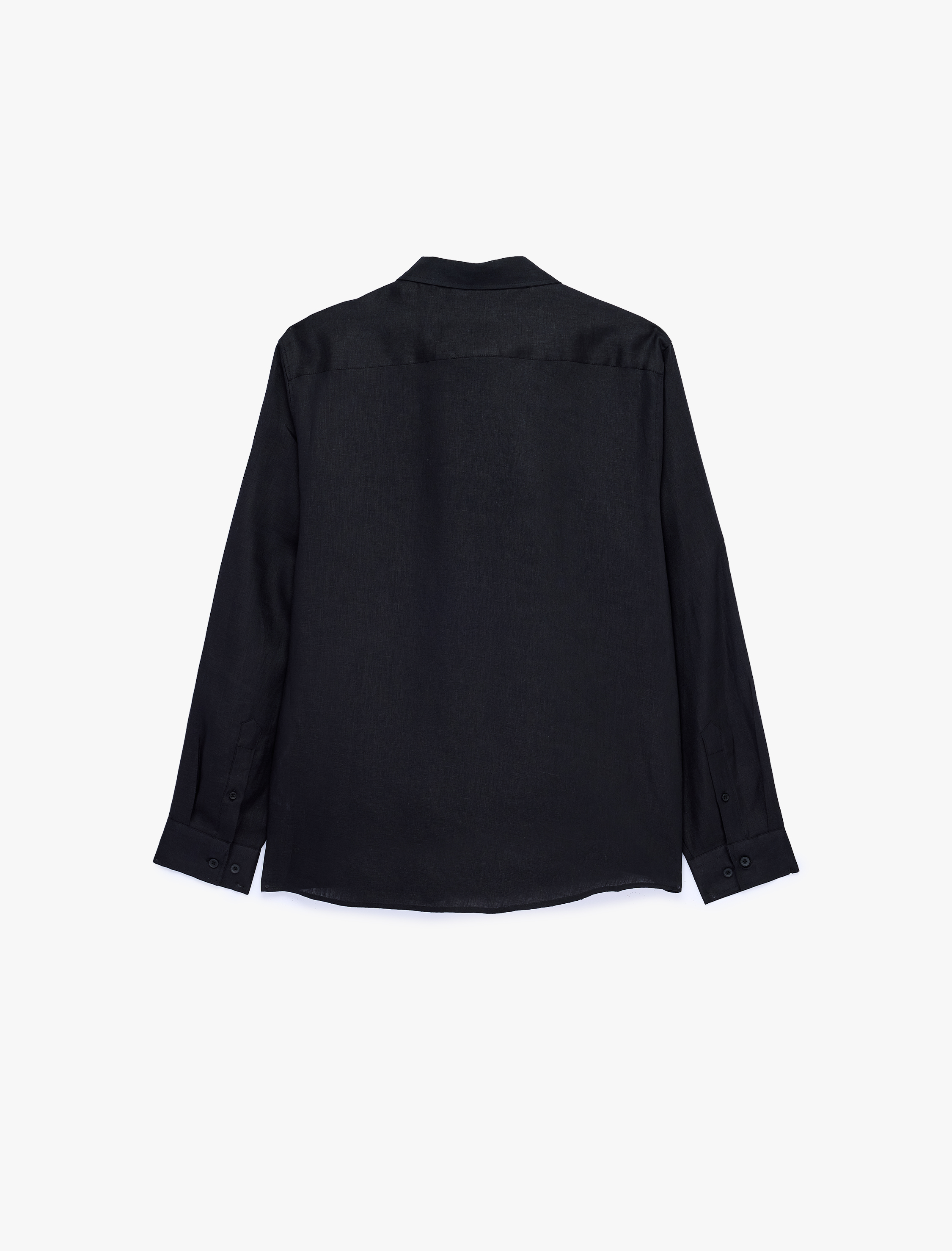   Regular Fit Düğmeli Yaka Uzun Kollu Keten Gömlek