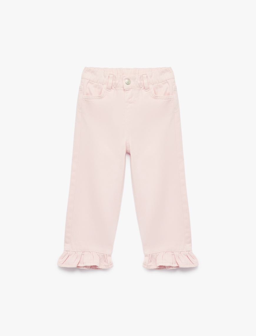 Koton Kız Bebek Pamuklu Bol Kesim Fırfır Detaylı Denim Pantolon