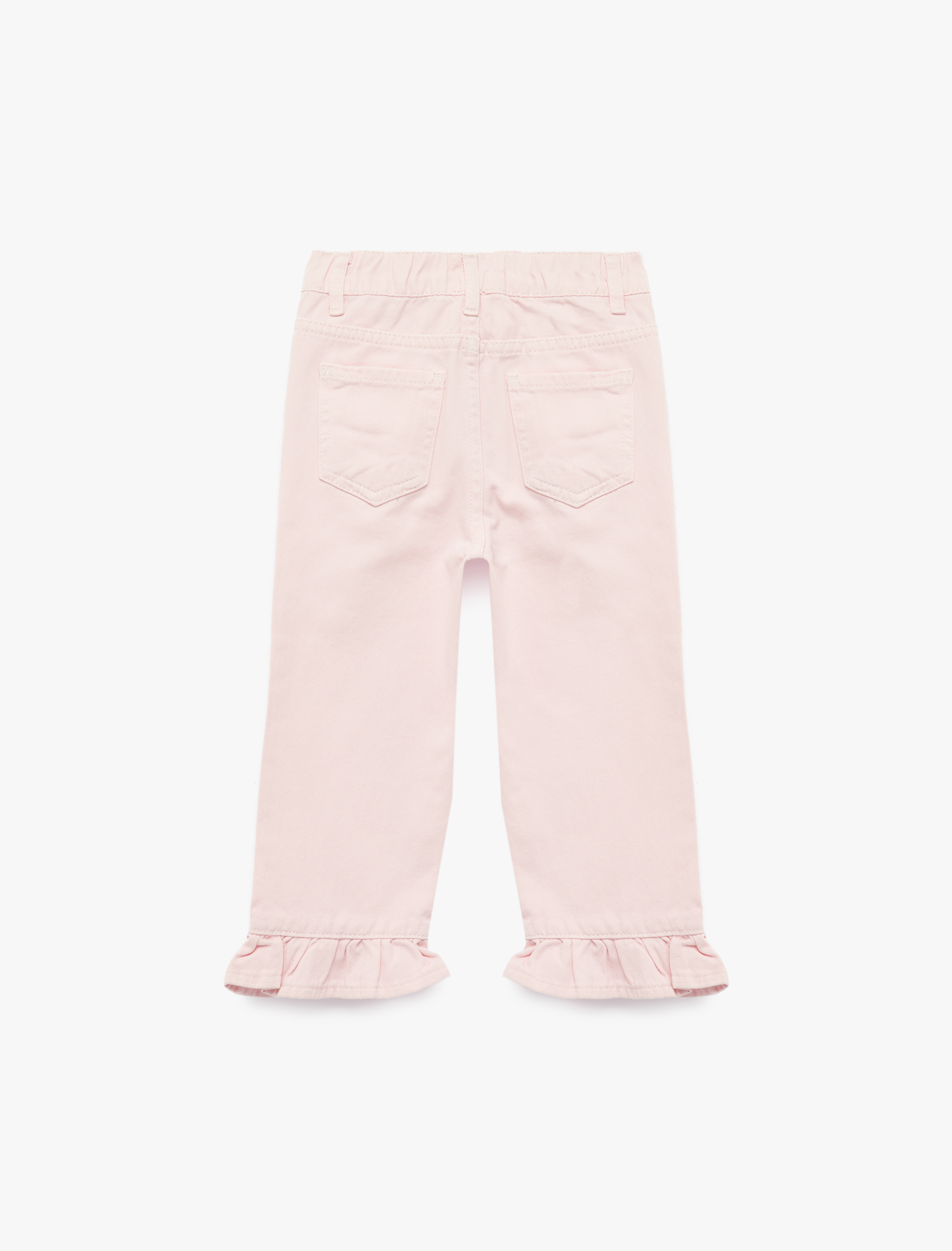  Kız Bebek Pamuklu Bol Kesim Fırfır Detaylı Denim Pantolon