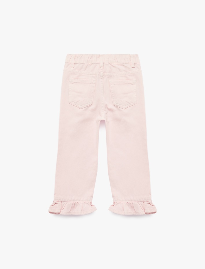 Kız Bebek Pamuklu Bol Kesim Fırfır Detaylı Denim Pantolon