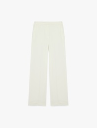 Yüksek Bel Cep Detaylı Krep Kumaş Geniş Paça Pantolon