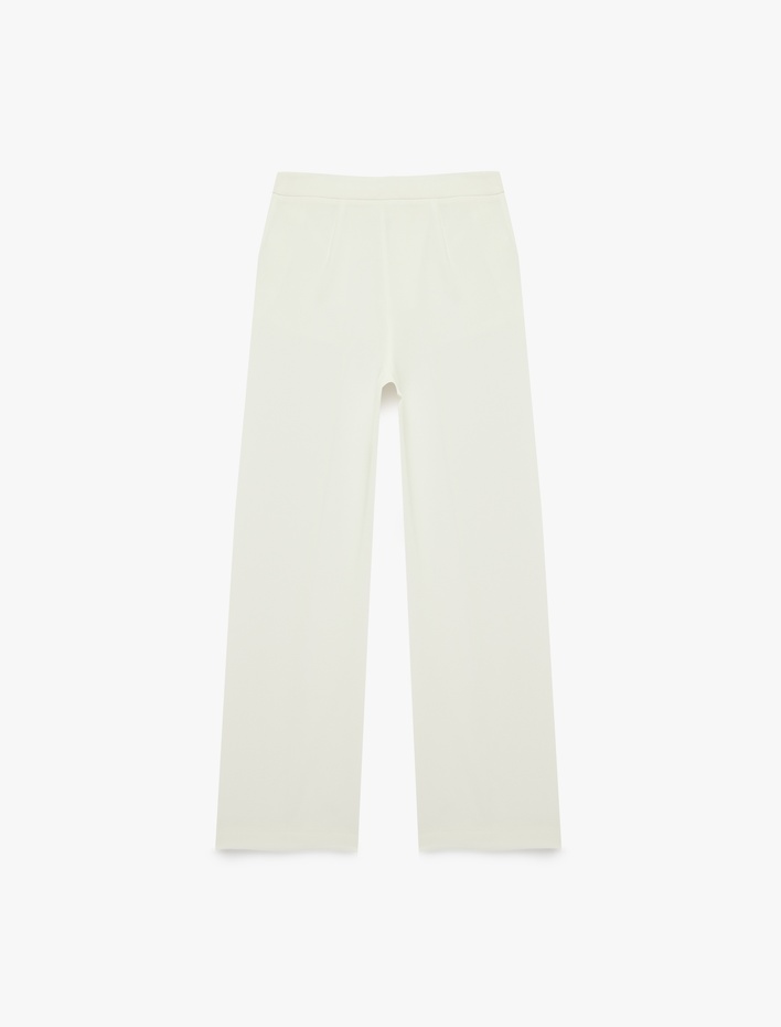  Yüksek Bel Cep Detaylı Krep Kumaş Geniş Paça Pantolon