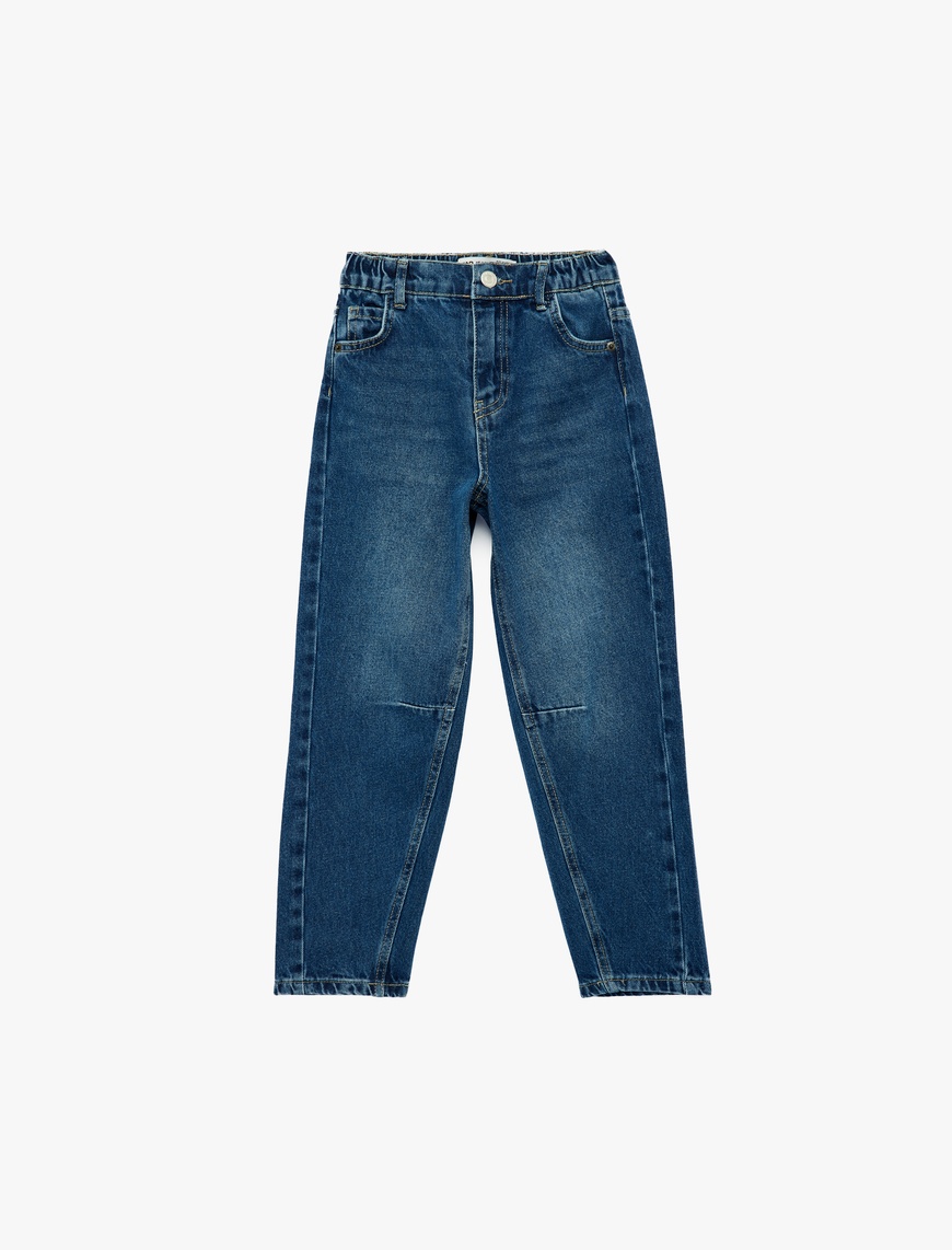 Koton Pamuklu Cepli Beli Lastikli Rahat Kesim Denim Pantolon
