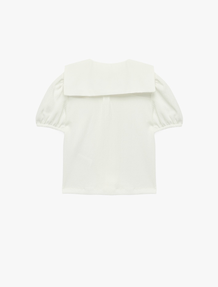 Kız Bebek Balon Kollu Fiyonklu Bürümcük Bebe Yaka Bluz