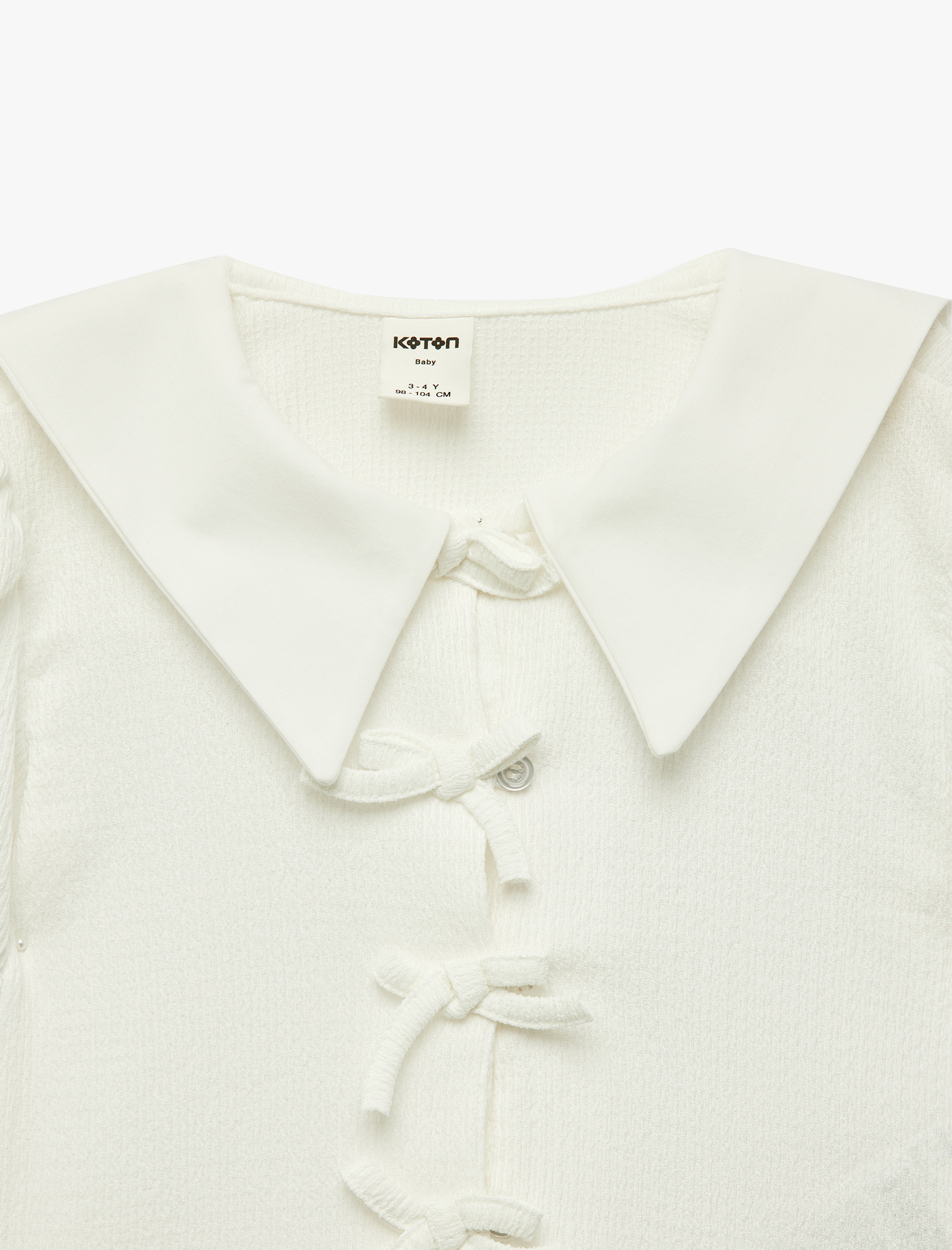  Kız Bebek Balon Kollu Fiyonklu Bürümcük Bebe Yaka Bluz