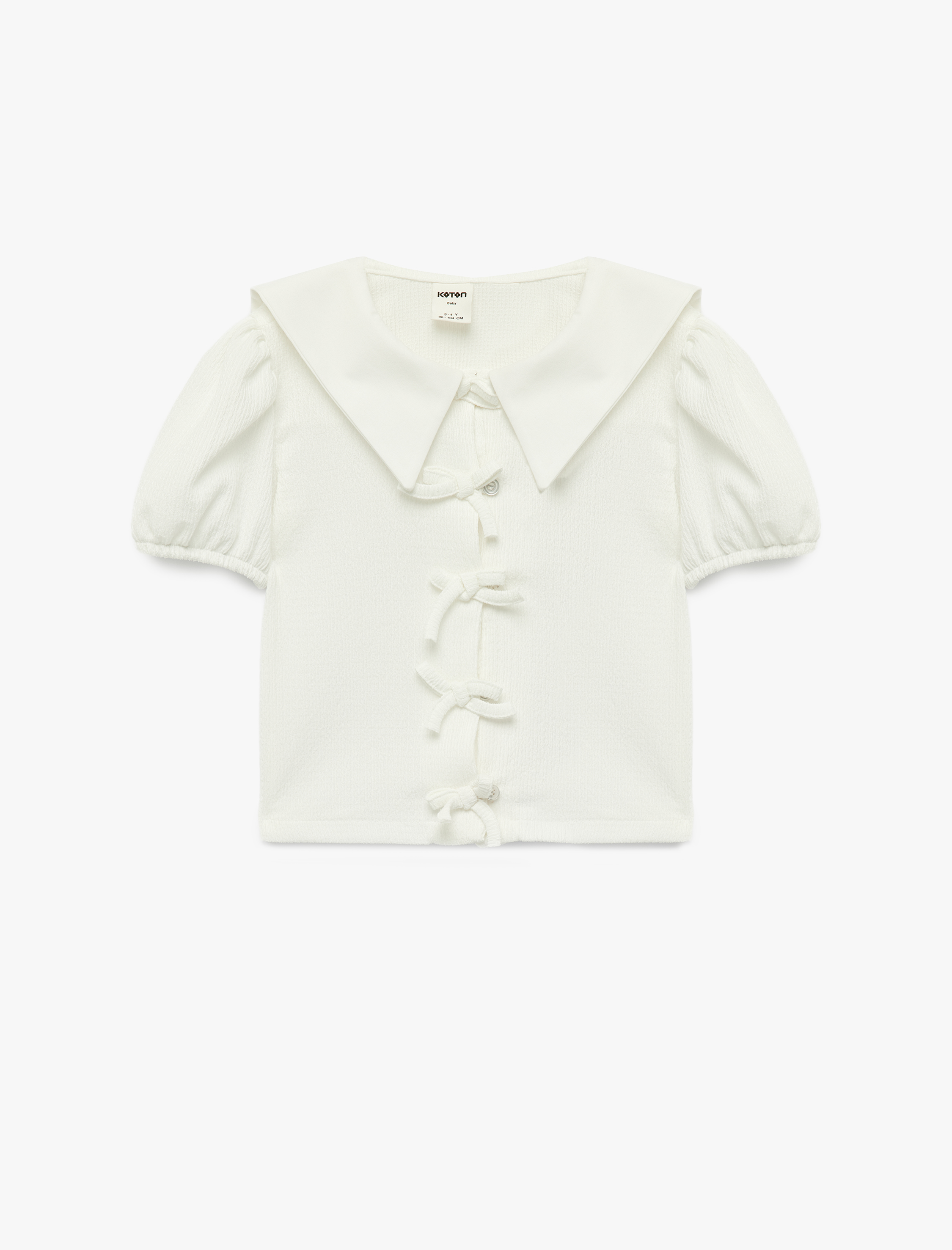  Kız Bebek Balon Kollu Fiyonklu Bürümcük Bebe Yaka Bluz