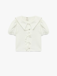 Balon Kollu Fiyonklu Bürümcük Bebe Yaka Bluz