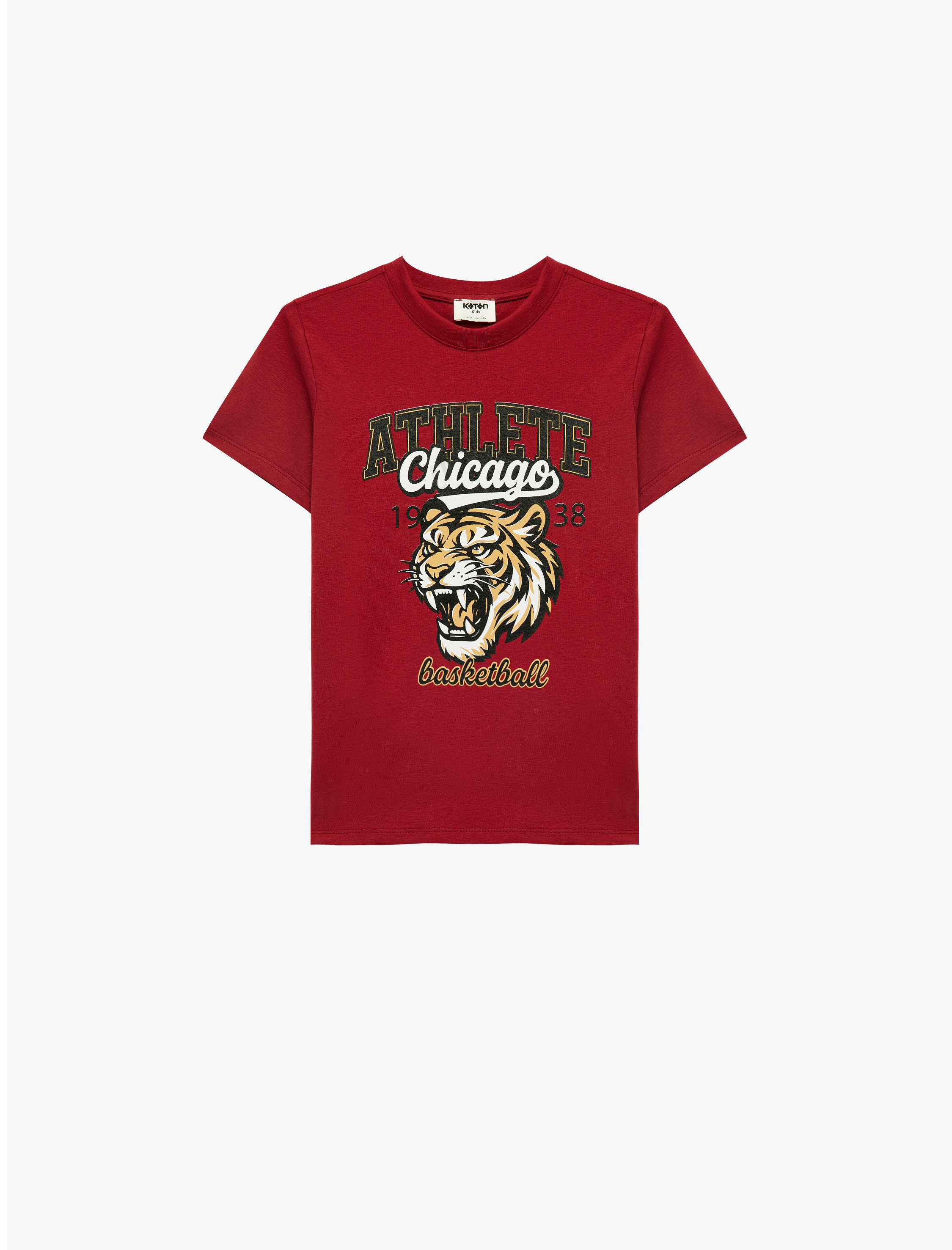  Erkek Çocuk Kaplan Baskılı Bisiklet Yaka Kısa Kollu Pamuklu Tişört