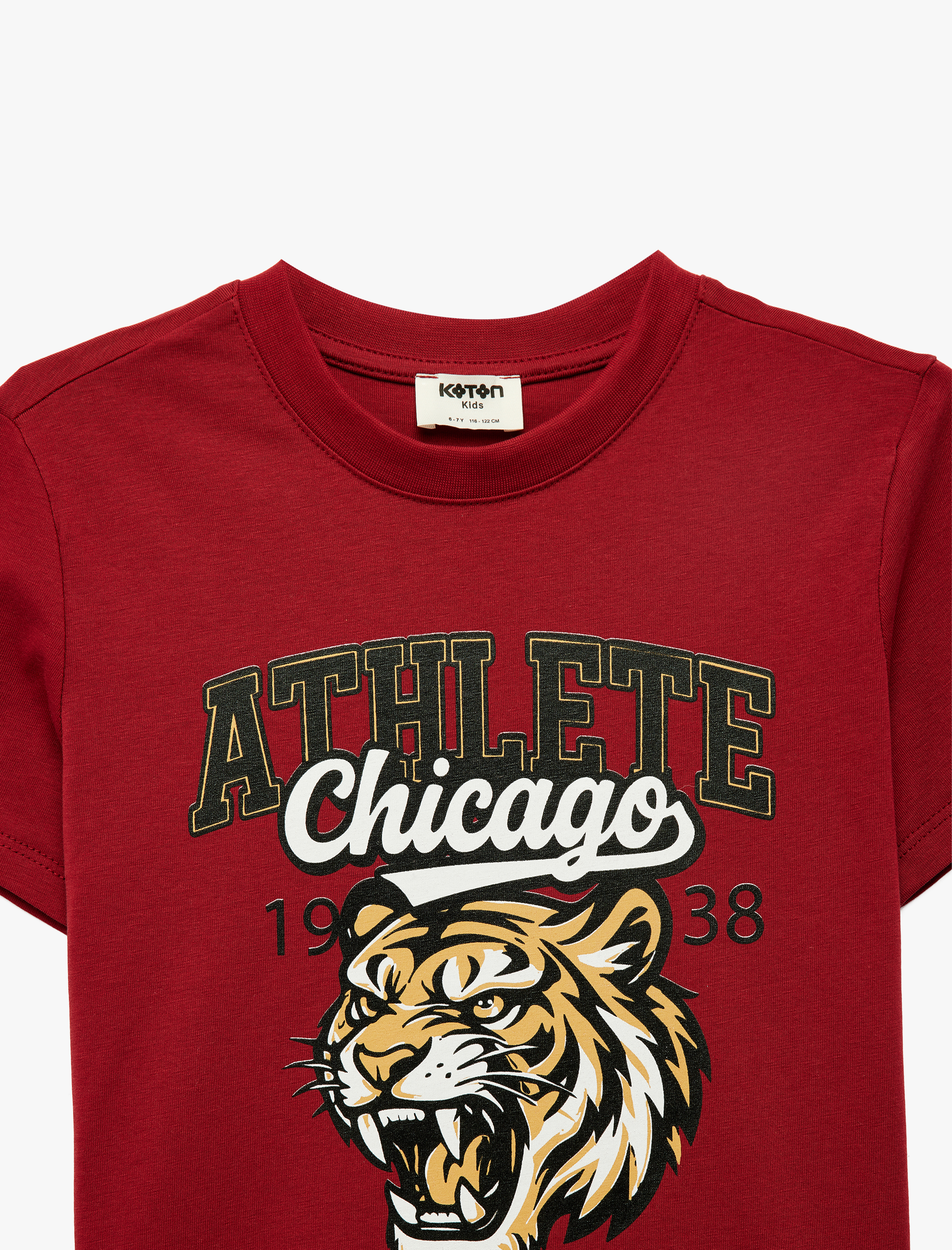  Erkek Çocuk Kaplan Baskılı Bisiklet Yaka Kısa Kollu Pamuklu Tişört