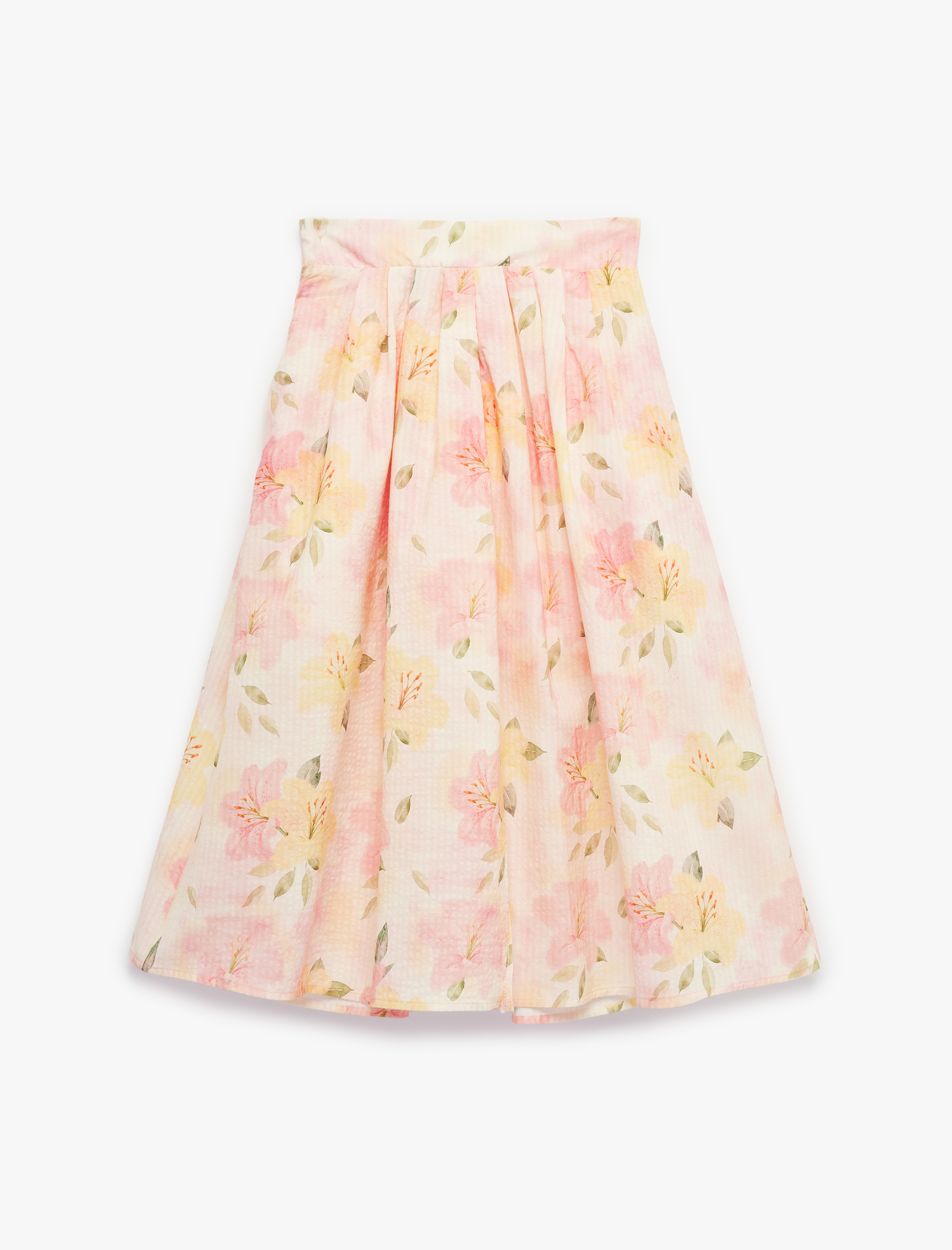  Kız Çocuk Pamuk ve Viskon Karışımlı Cepli Çiçek Desenli Midi Etek