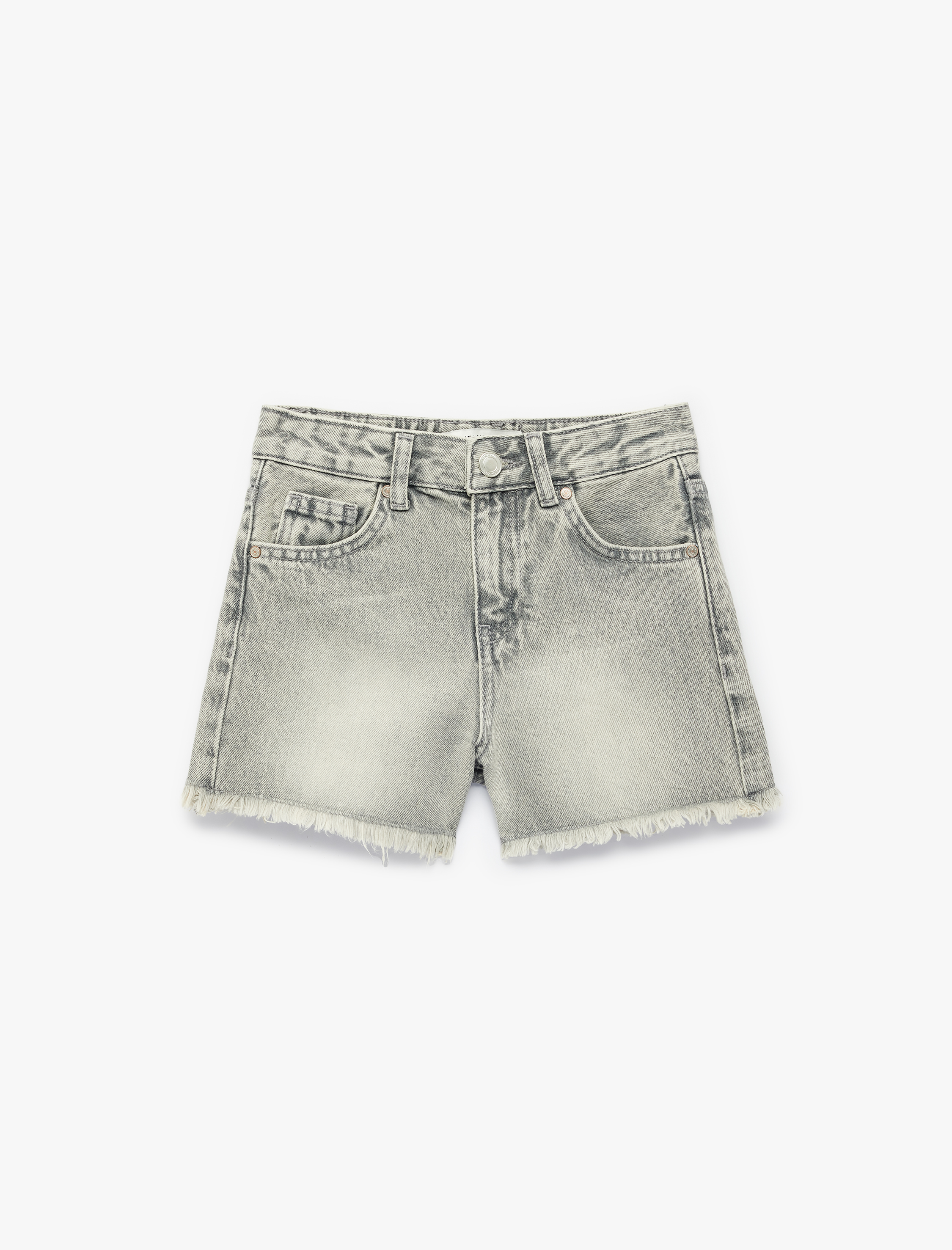  Kız Çocuk Cepli Bol Kesim Püsküllü Paça Pamuklu Denim Şort